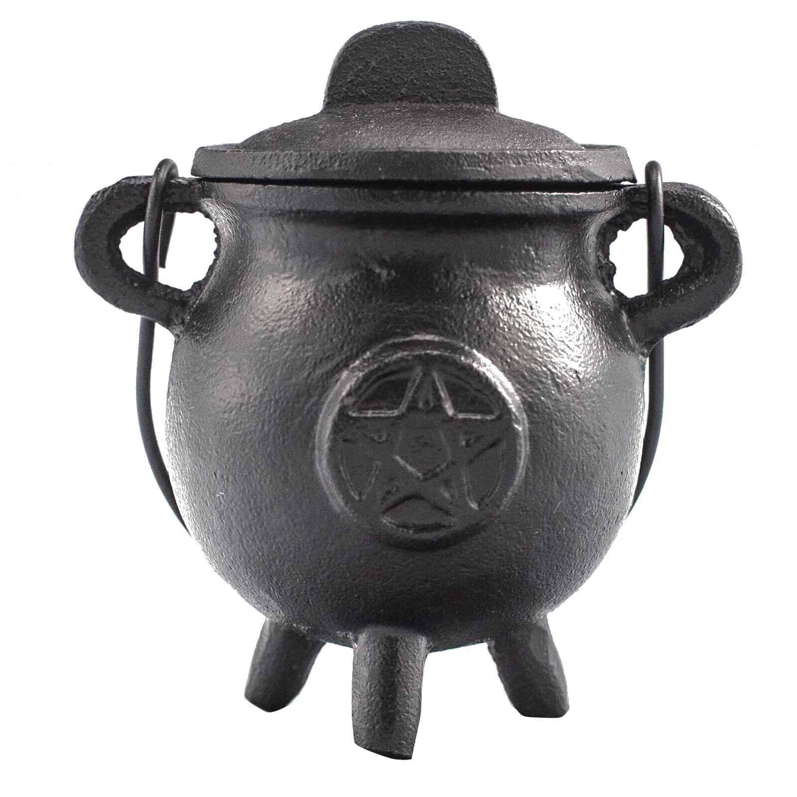 Ancient Wisdom Cast Iron Cauldron, Perfect for Witchcraft, Energy Spells, Halloween Altar, Pagan, and Wiccan Rituals (Pentagon, 6.5x13cm)