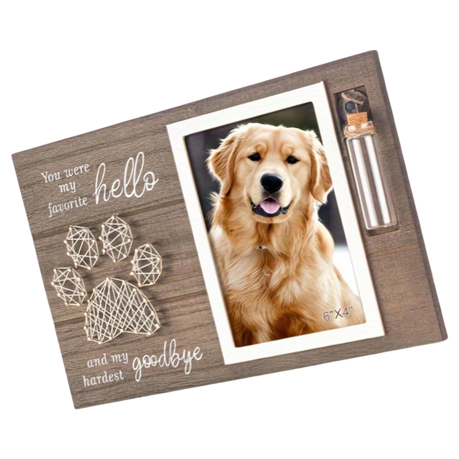 Hsioluted Pet Memorial Wood Photo Frame for Dog and Cats Picture Frame with Small Glass Bottle Loss of Dog Cats Sympathy Gift Wood Photo