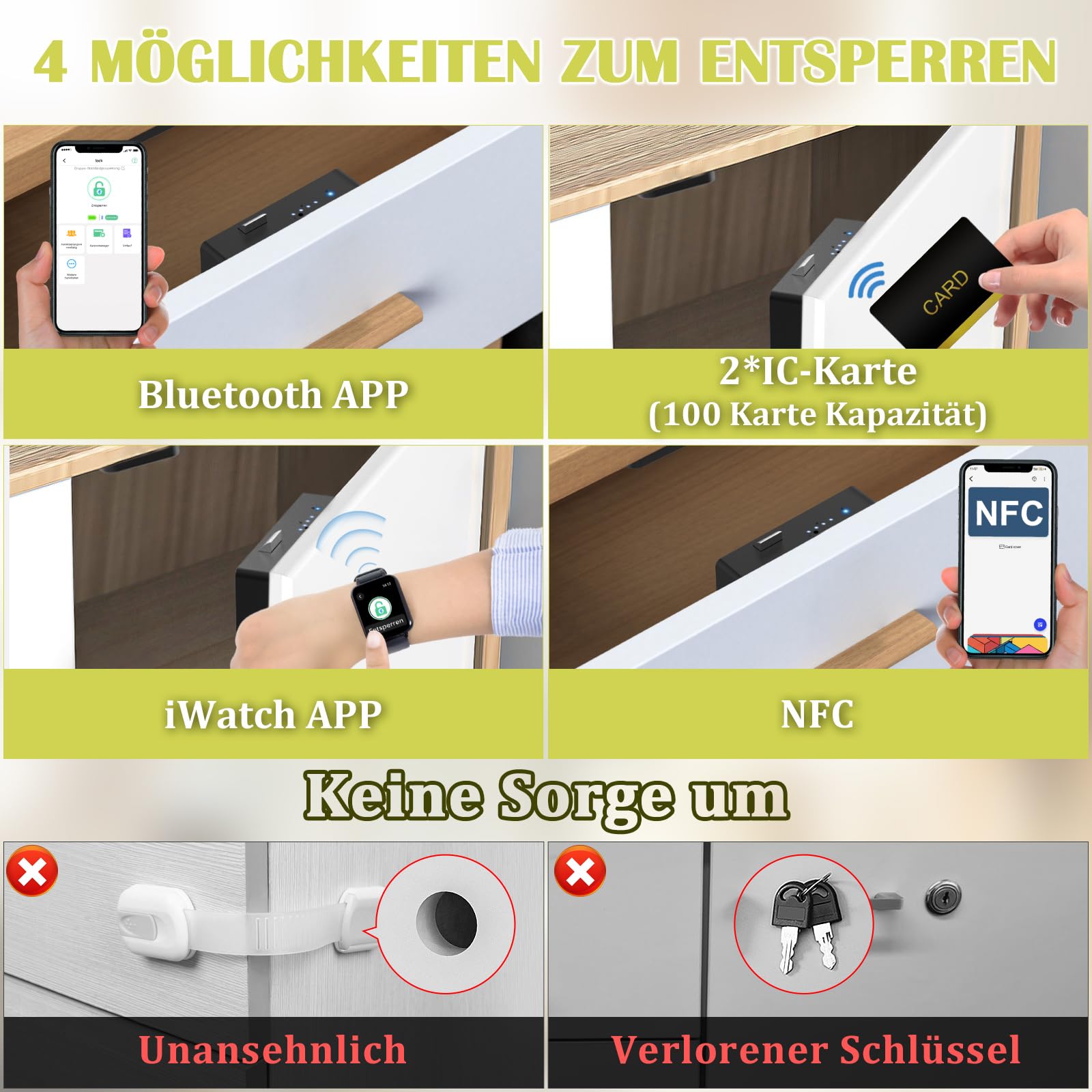Smart Schubladenschloss, Anweller Elektronisches Schrankschloss Möbelschloss mit APP NFC Schloss Briefkastenschloss, Kindersicherung Schrank für Schrank Schublade Kasten Schließfächer Briefkasten usw