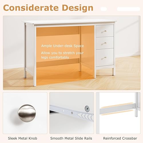 Miniatura 6 de Escritorio Tangkula blanco con cajones, escritorio moderno para computadora de oficina en casa con cajones de almacenamiento y escritorio espacioso,
