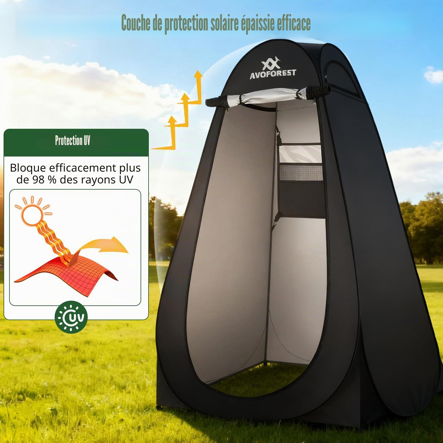 Tente de douche pop-up, avec sac de transport et accessoires, vestiaire mobile, intimité, toilettes d'extérieur, camping, randonnée, plage, pêche