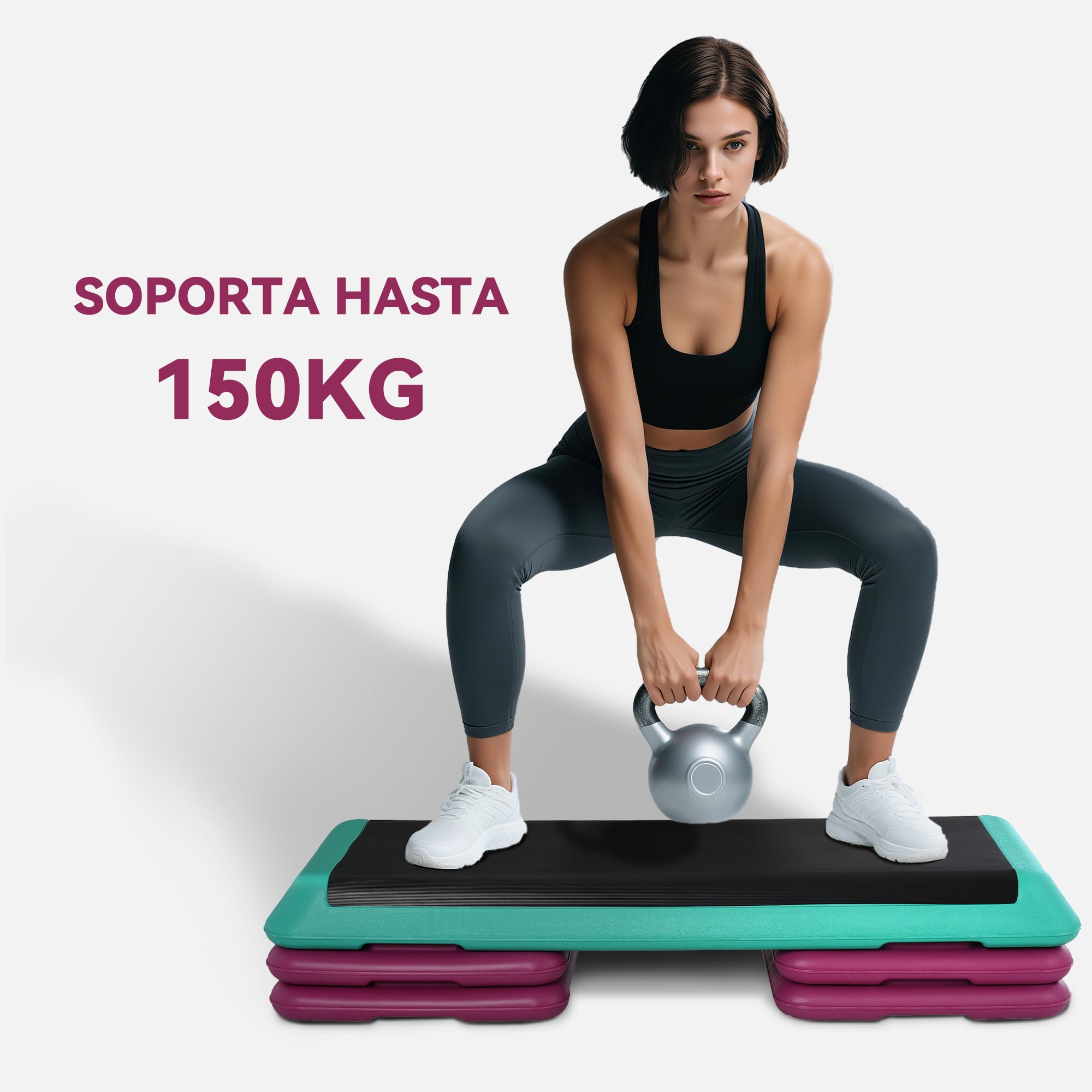 HOMCOM Step de Aeróbic, Step para Fitness Antideslizante, Altura Regulable 3 Niveles de 10/15/20 cm, Carga 150 kg, para Ejercicio en Casa, Gimnasio, 110x40x20 cm, Multicolor