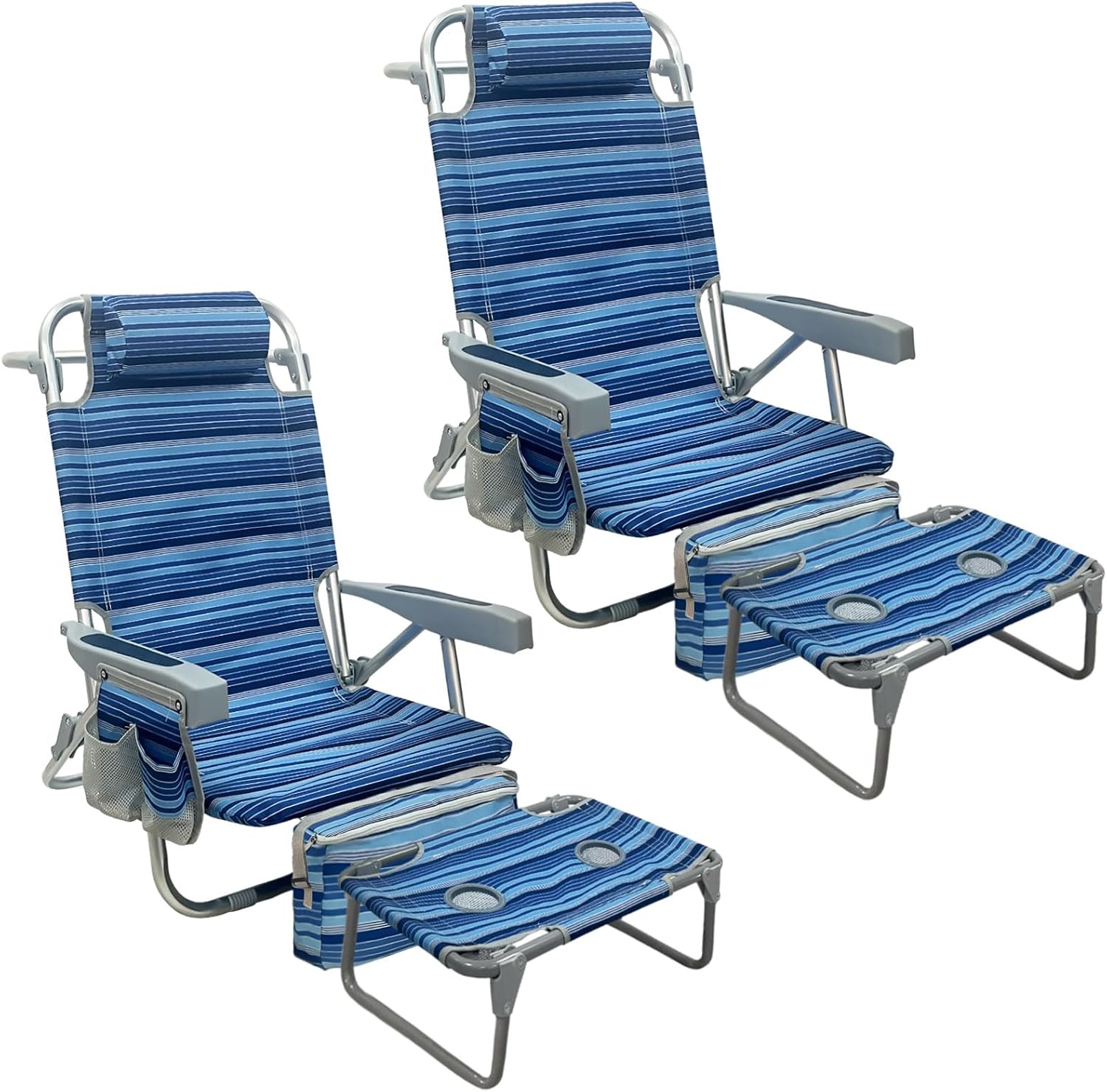 Backpack Beach Chair Aluminum 2 Pack with Folding Camping Table 5-Position Lay Flat Lounge Chair Outdoor for Adults with Insulated Cooler Bag