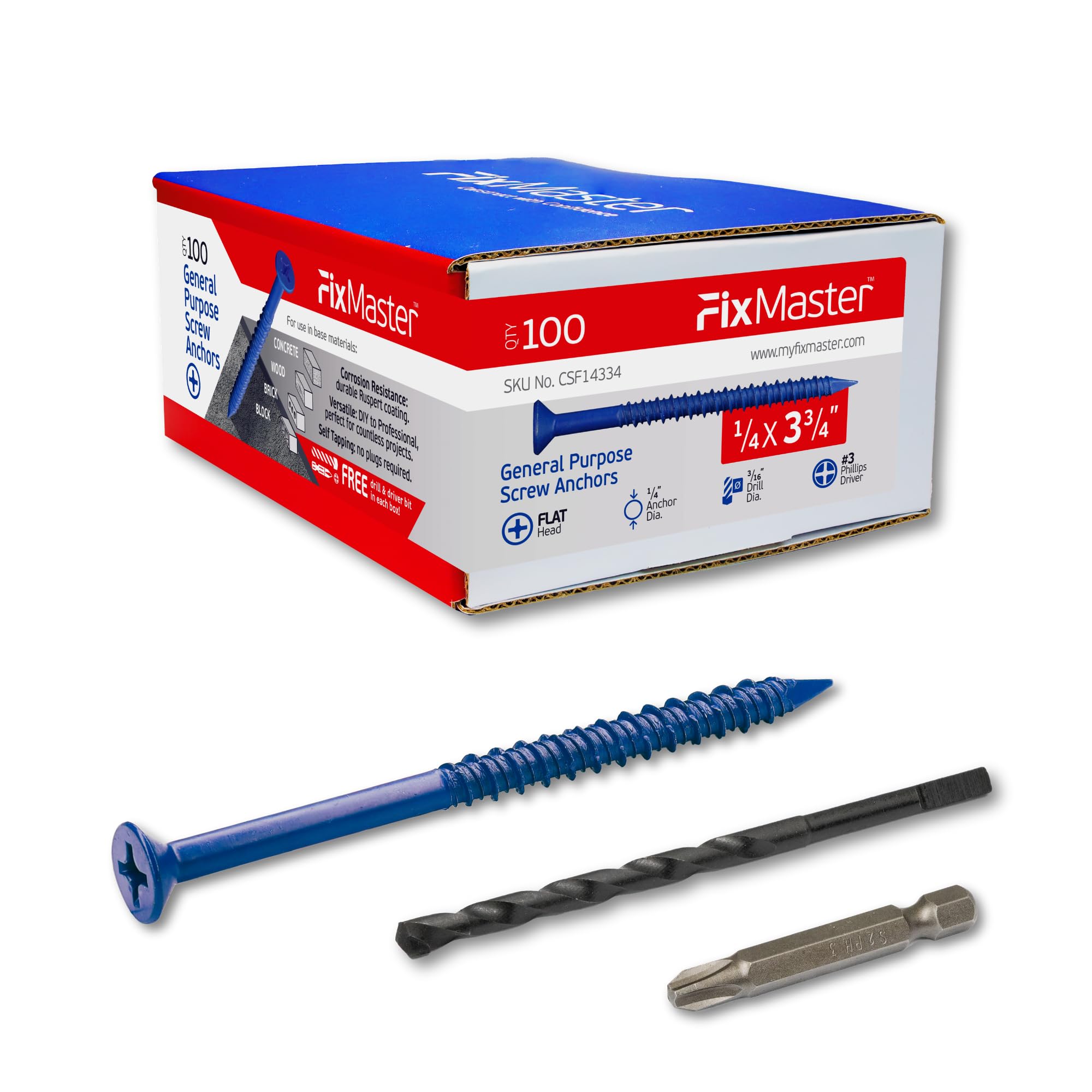 Concrete Screw Anchors - 100 Pack with Drill Bit & Screwdriver -15