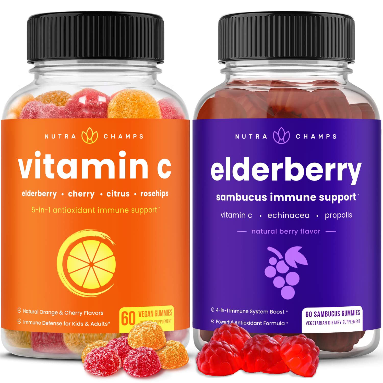 NutraChamps(2-Pack) Vitamin C Gummies and Elderberry Gummies Bundle