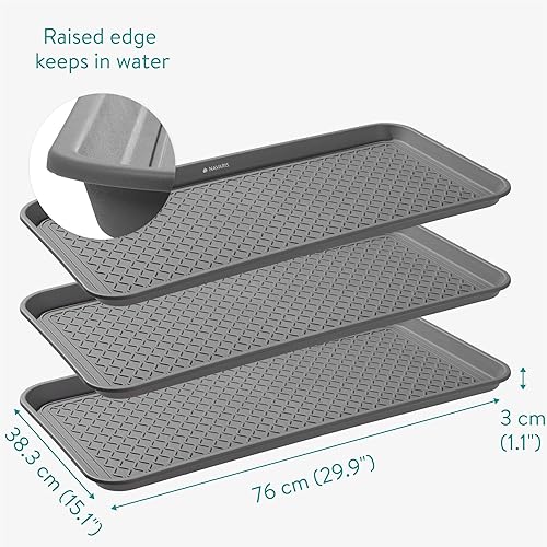 Miniatura 3 de Navaris Bandejas para botas de entrada (juego de 3) 30.0 x 15.2 in, gran bandeja impermeable para zapatos de invierno botas interior, puerta
