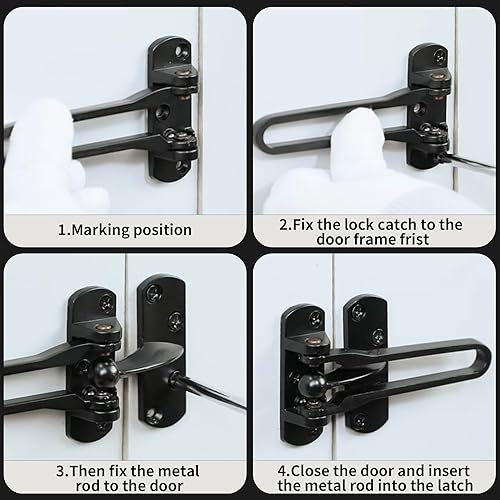 Miniatura 5 de Alise Protector de puerta de barra oscilante, cerradura de pestillo de puerta para puertas delanteras e interiores, pestillo de seguridad de puerta