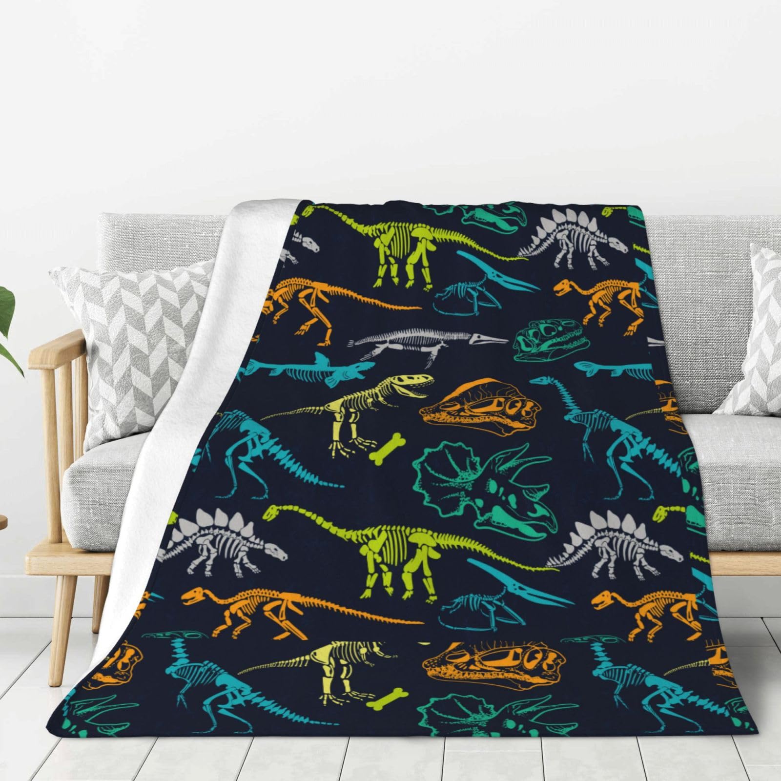 Xinvast Blue Dinosaur Dinosaur Blanket Animal Throw Blanket Super Soft Flannel Fleece Throw Blanket Lightweight Plush Fuzzy Bed Blanket For Couch 50"X60"