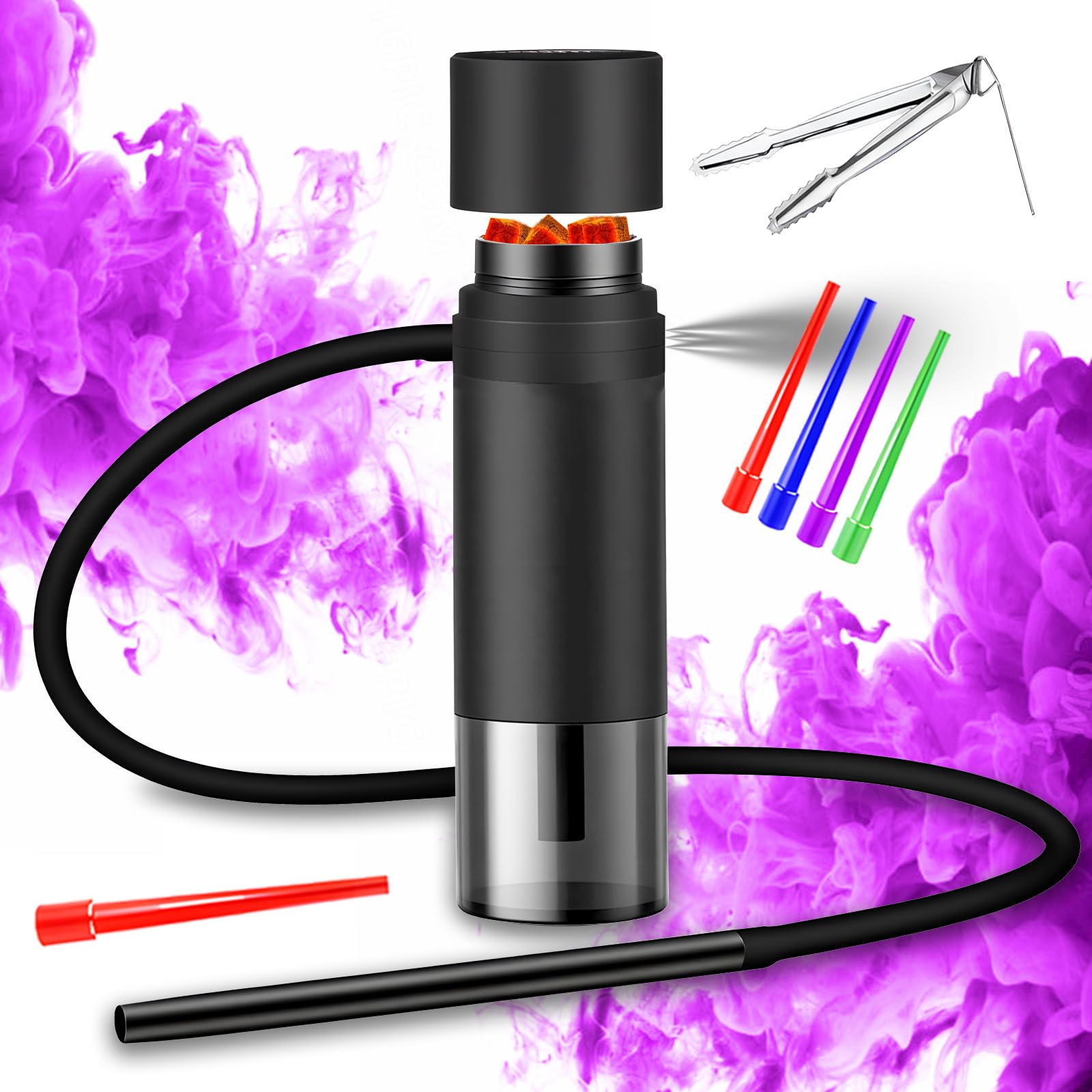 Car Cup Holder Hookah - Portable Travel Shisha Set with Compact Design 5 Tips Silicone Hose Dual Bowls
