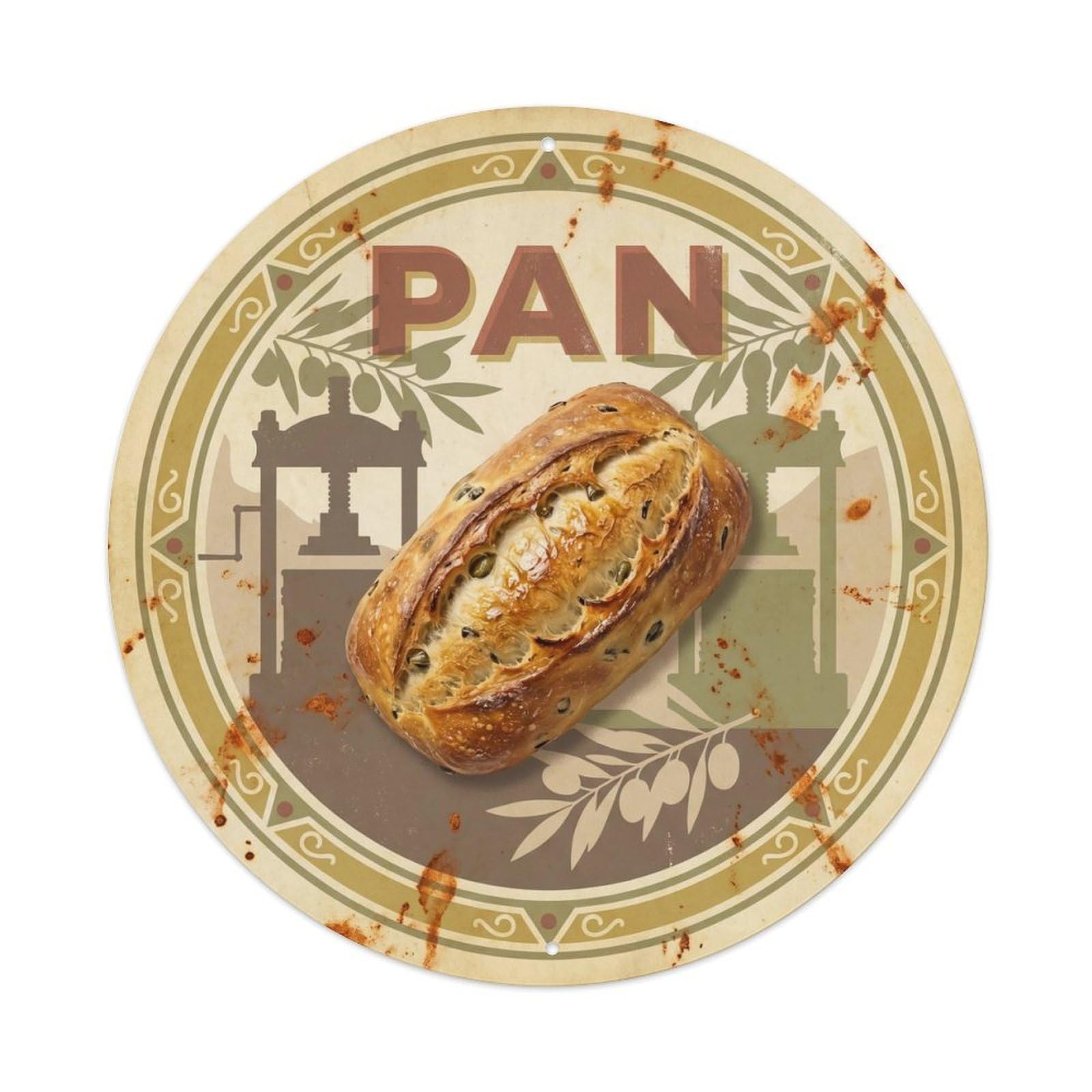 Spanish Bread Loaf Village Bakery Screenprint Travel Metal Tin Sign