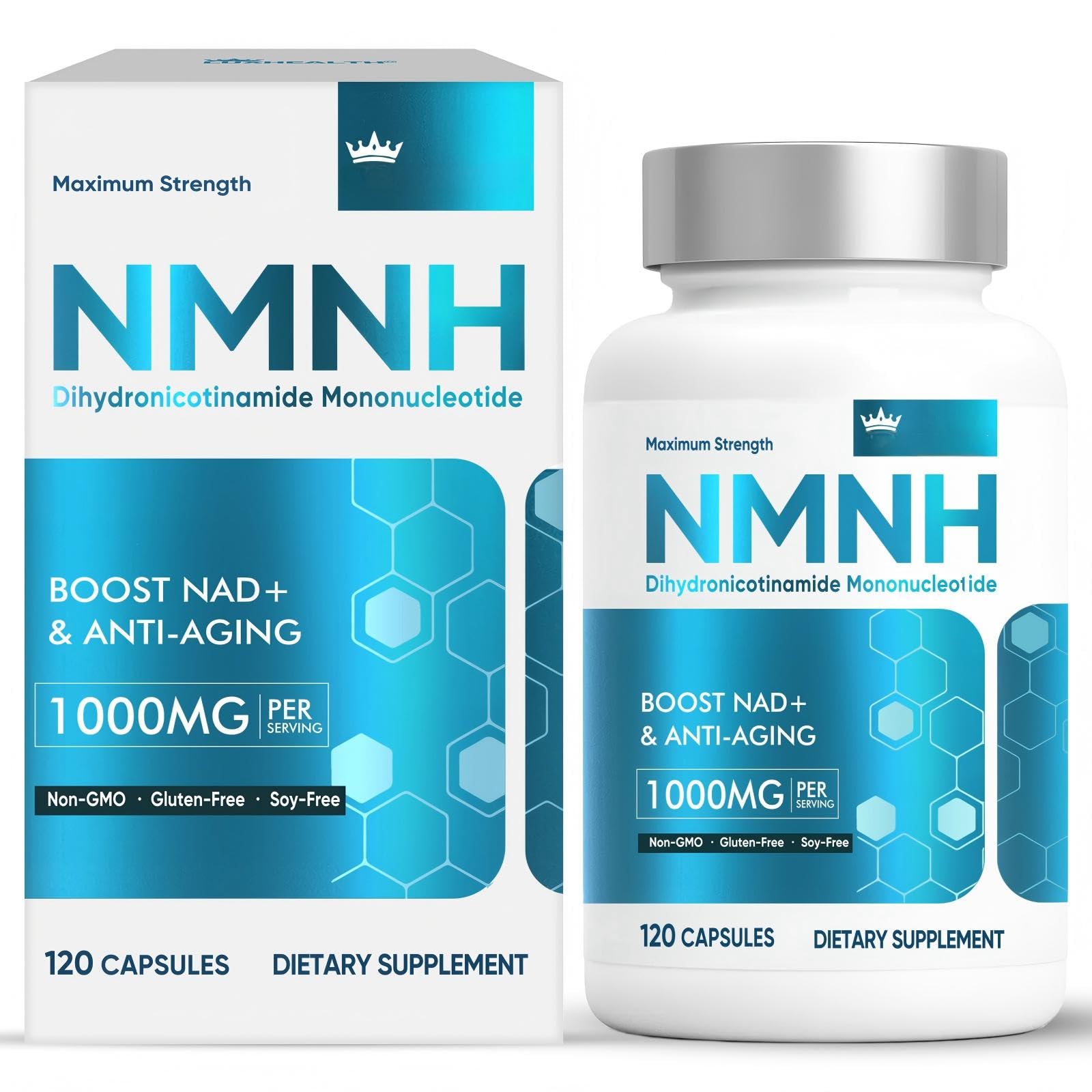 NMNH 1000mg Par Portion, Anti Âge Et Énergie Cellulaire, 120 Gélules Resvératrol Supplément NAD+