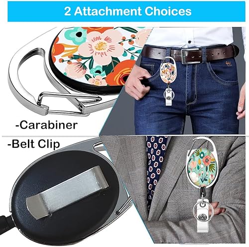 Miniatura 2 de Carrete retráctil resistente con mosquetón para cinturón, llavero, lindo carrete de identificación con nombre para médico, enfermera, paquete de 3