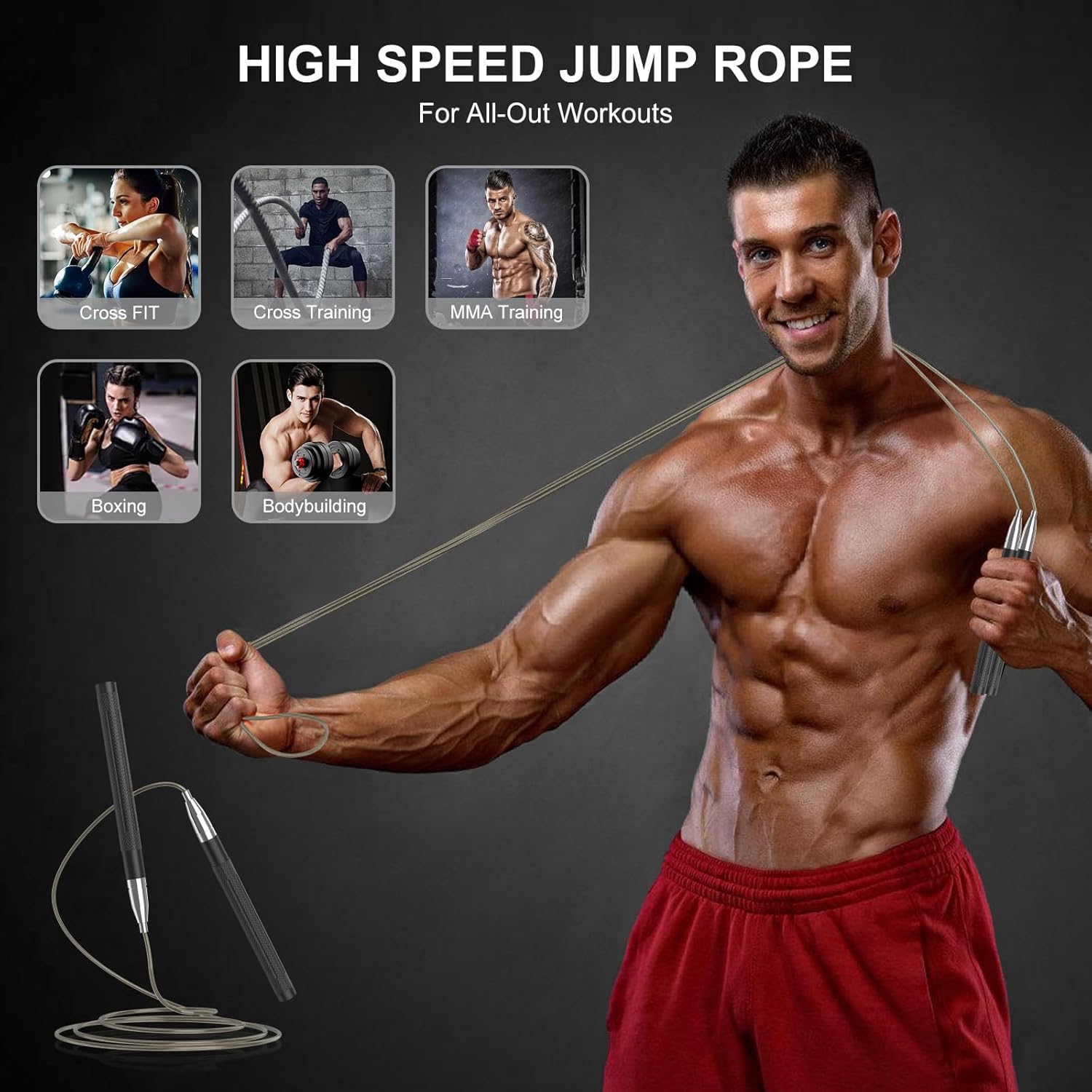 Speed Jump Rope for Men Women, Fitness Skipping Rope with Aluminium Handle and 2 Ropes, Self-Locking Design Adjustable Jumping Rope for Adult Workout Boxing - Image 5