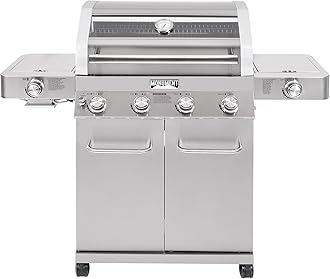 Larger 4+2 Burner Propane Gas Grills Stainless Steel Cabinet Style with Clearview® Lid, Knob Controls, Built-In Thermometer, Infrared Side Sear Burners & Side Burners, Outdoor Use