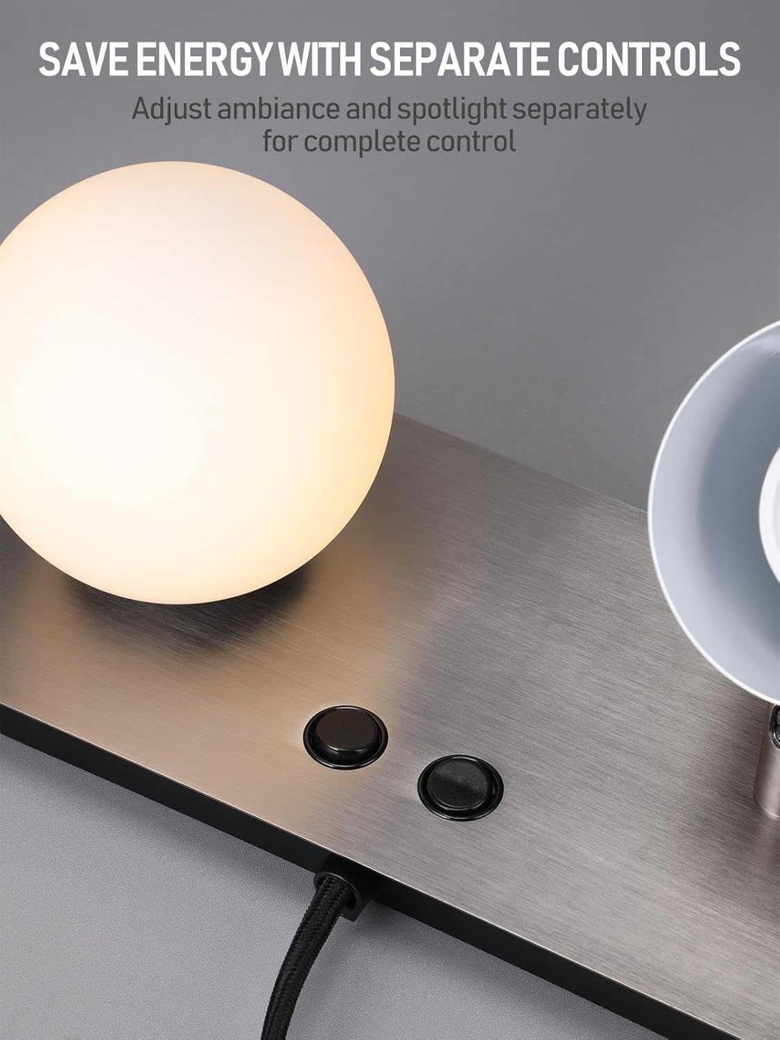 TORCHSTAR Bedside Reading Lamp Wall Mounted, Dual-Head Plug in Bed Reading Light, 2 Switch Wall Sconce Spotlight, Max 20W LED Per Light, Satin Nickel, for Bedroom, Study, Bulb Not Included, Pack of 2