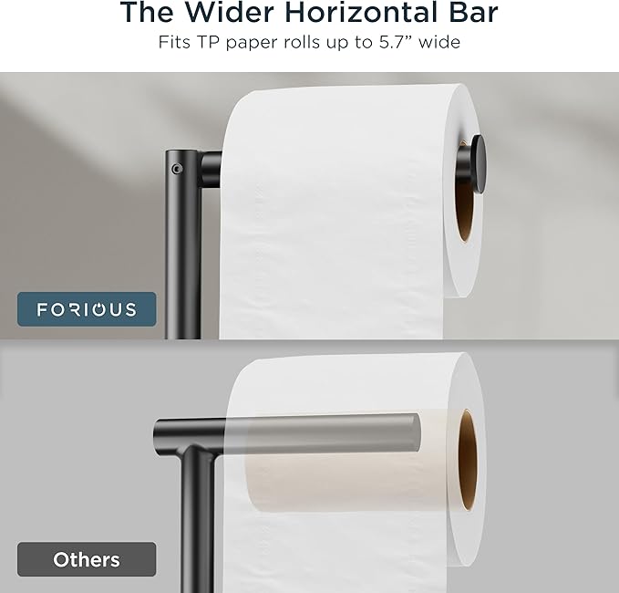FORIOUS Toilet Paper Holder Stand, Modern Freestanding Tissue Roll Holder for Bathroom, Durable SUS 304 Stainless Steel and Weighted Base Toilet Paper Stand, Storage for 4 Rolls, Matte Black