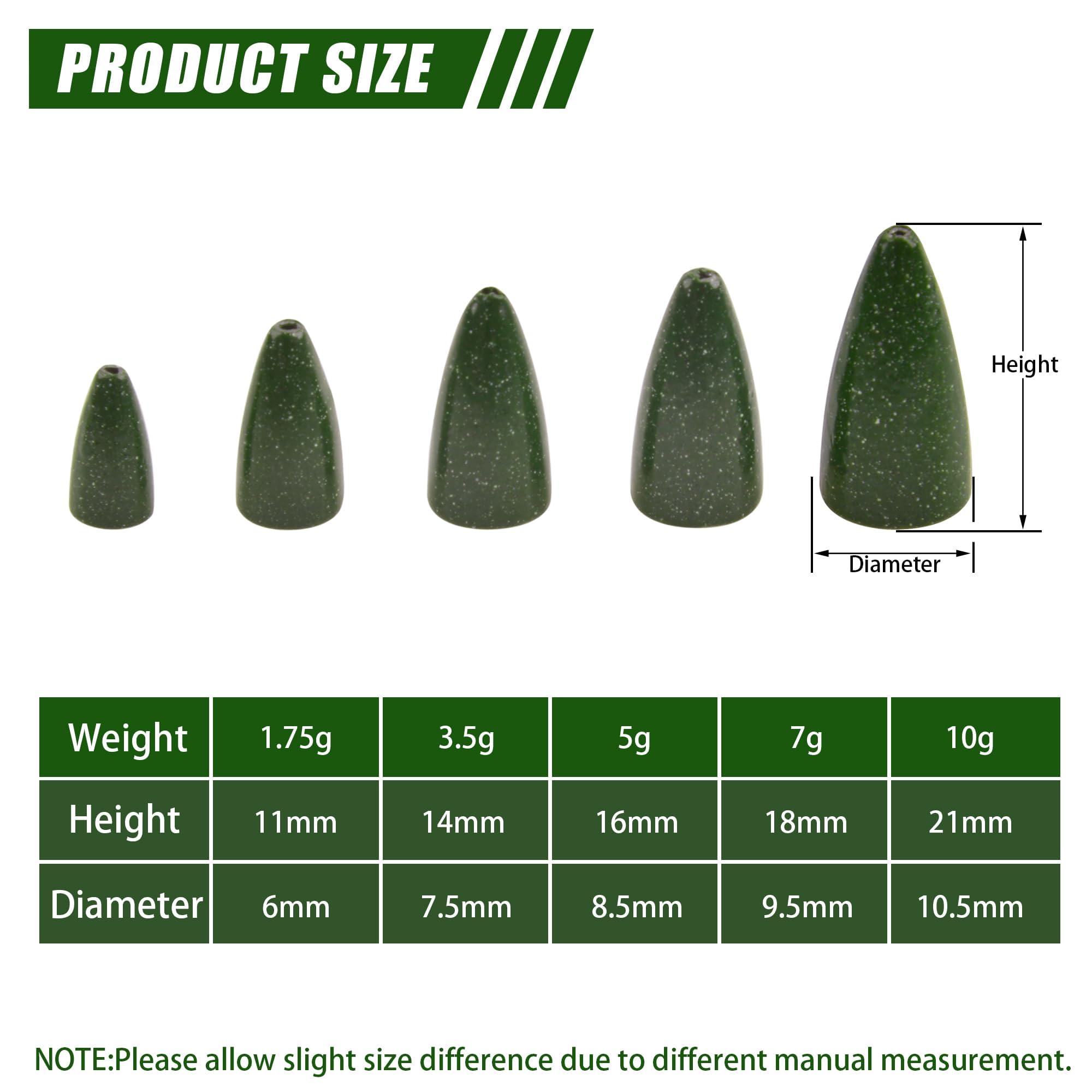 30/50 Pack Green Bullet Fishing Sinkers, Lead Worm Weights 1/16oz, 1/8oz, 3/16oz, 1/4oz, 3/8oz, Bass Fishing Texas Rig Freshwater Saltwater (1/2oz - 30 Packs)