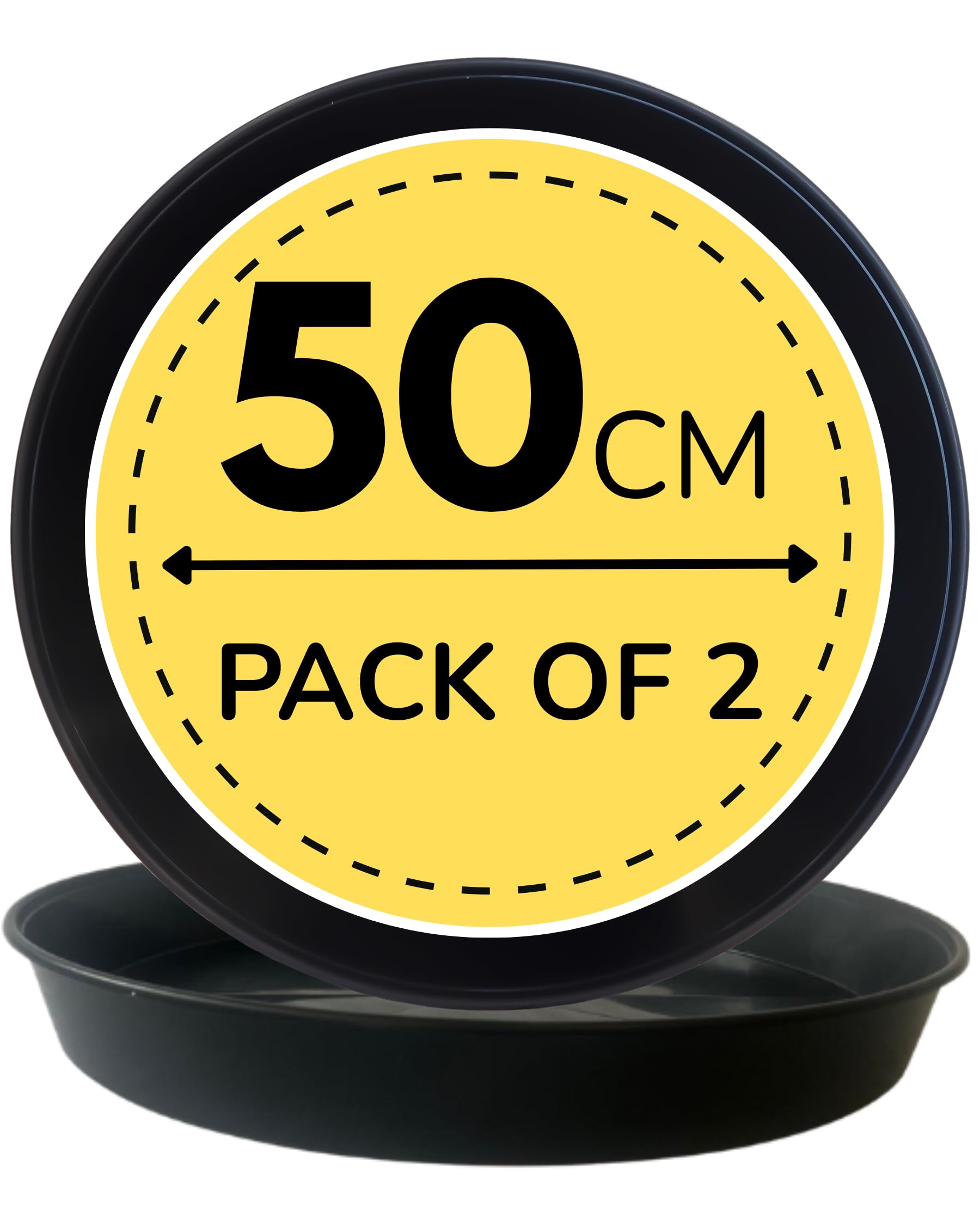 Growers Own 50cm Round Plant Saucers – Pack of 2 Heavy Duty Planter Drip Trays. Protect Surfaces from Water Damage & Stains. Weatherproof & Easy to Clean. Durable For Indoor & Outdoor Use. Black