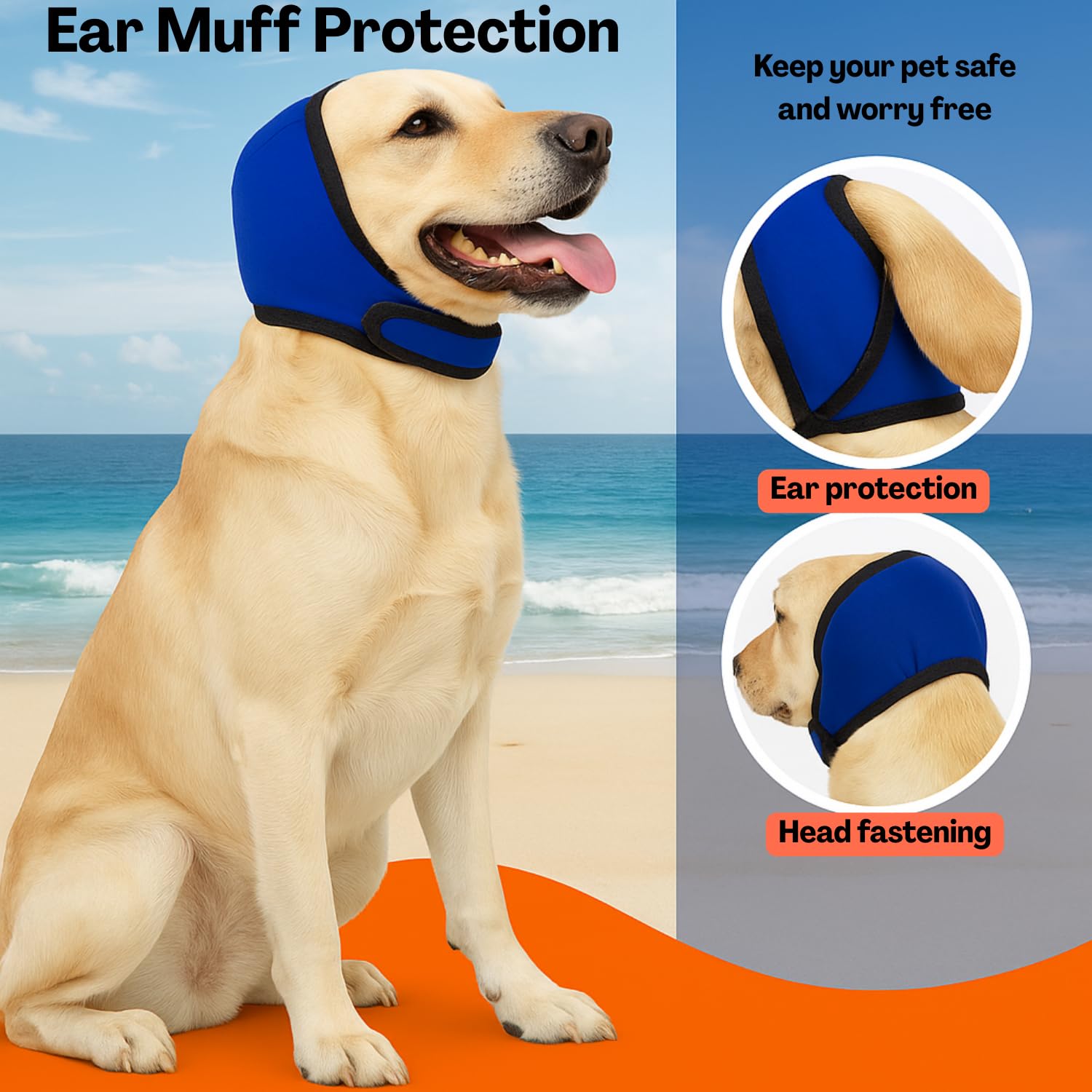Flavizo Blue Dog Ear Muffs, Comfortable Noise Protection Ear Cover for Eating, Swimming, Therapy, Adjustable Dog Ear Protector, Stress-Reducing Ear Muffs for Dogs for Noise Cancelling 3