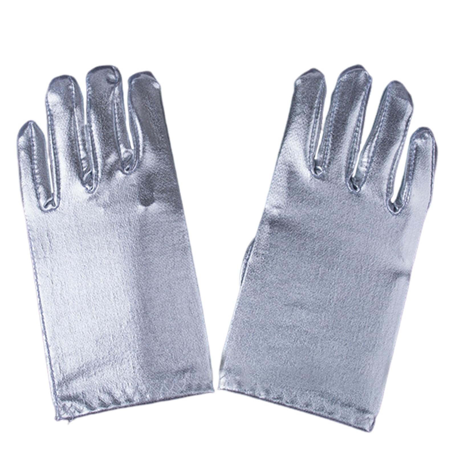 Alloneslife Unisex Kids Silver Leather Gloves For Kids Party Gloves Short Gloves Shimmering Uniform Mittens Stage Performances Gloves(Silver)