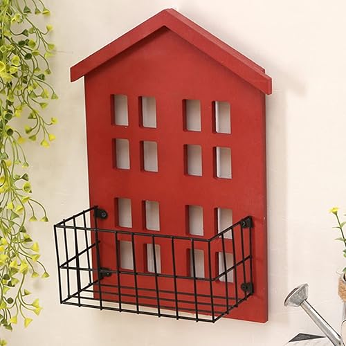 Cyrank Estante de almacenamiento de pared, hecho a mano con forma de casa de madera, estante montado en la pared, estantes de almacenamiento