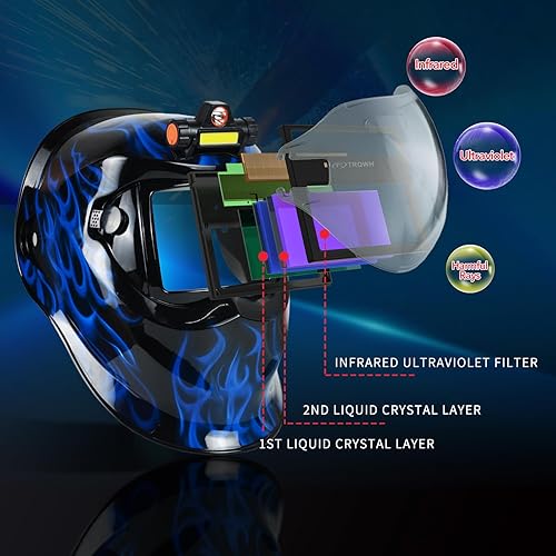 Miniatura 7 de Casco de soldadura de oscurecimiento automático con campana de soldadura de color verdadero con luz solar 2 sensores de arco amplia sombra 9-13