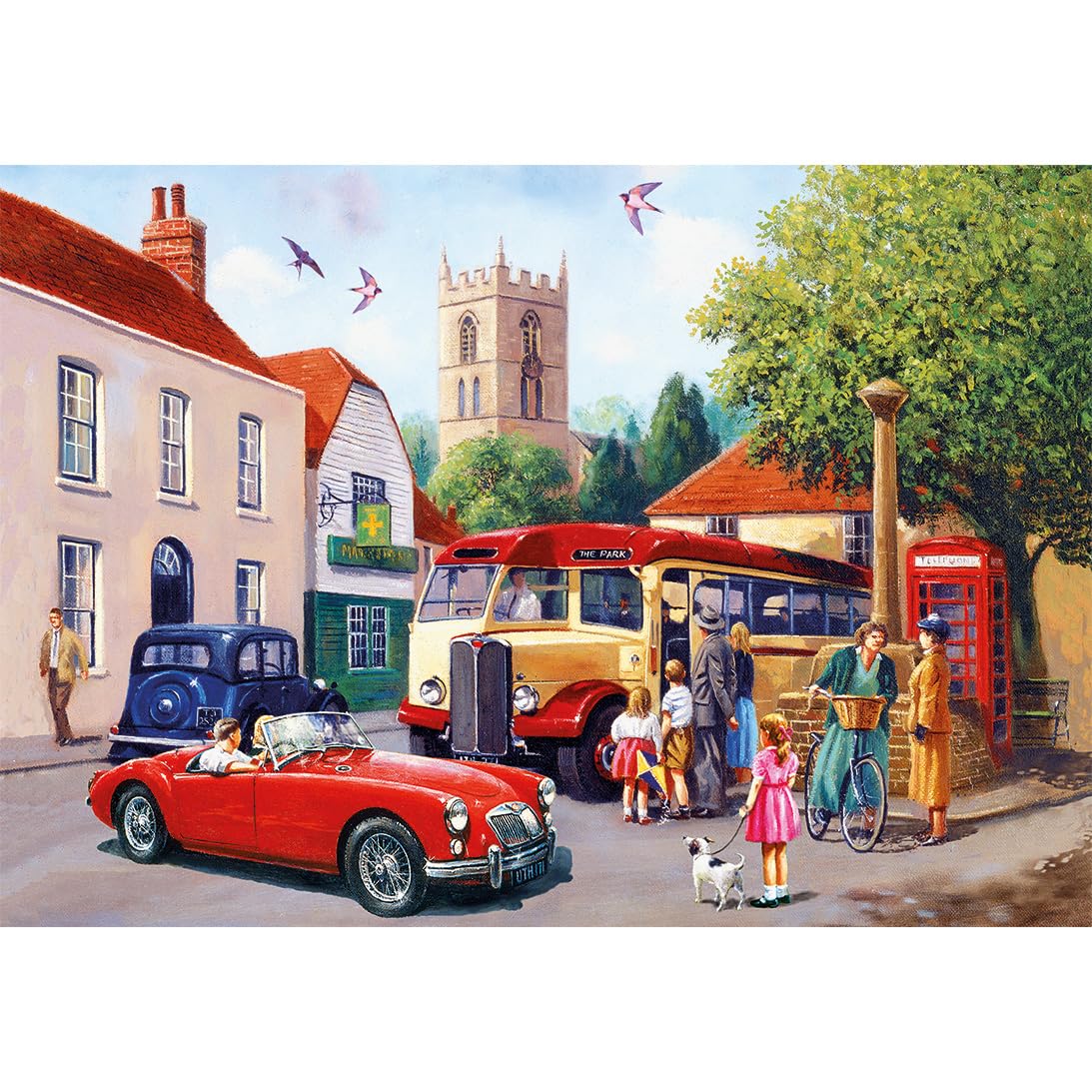 Gibsons Touring the Town 500 Piece Jigsaw Puzzle for Adults, Classic British Motoring Scene by Kevin Walsh - Image 4