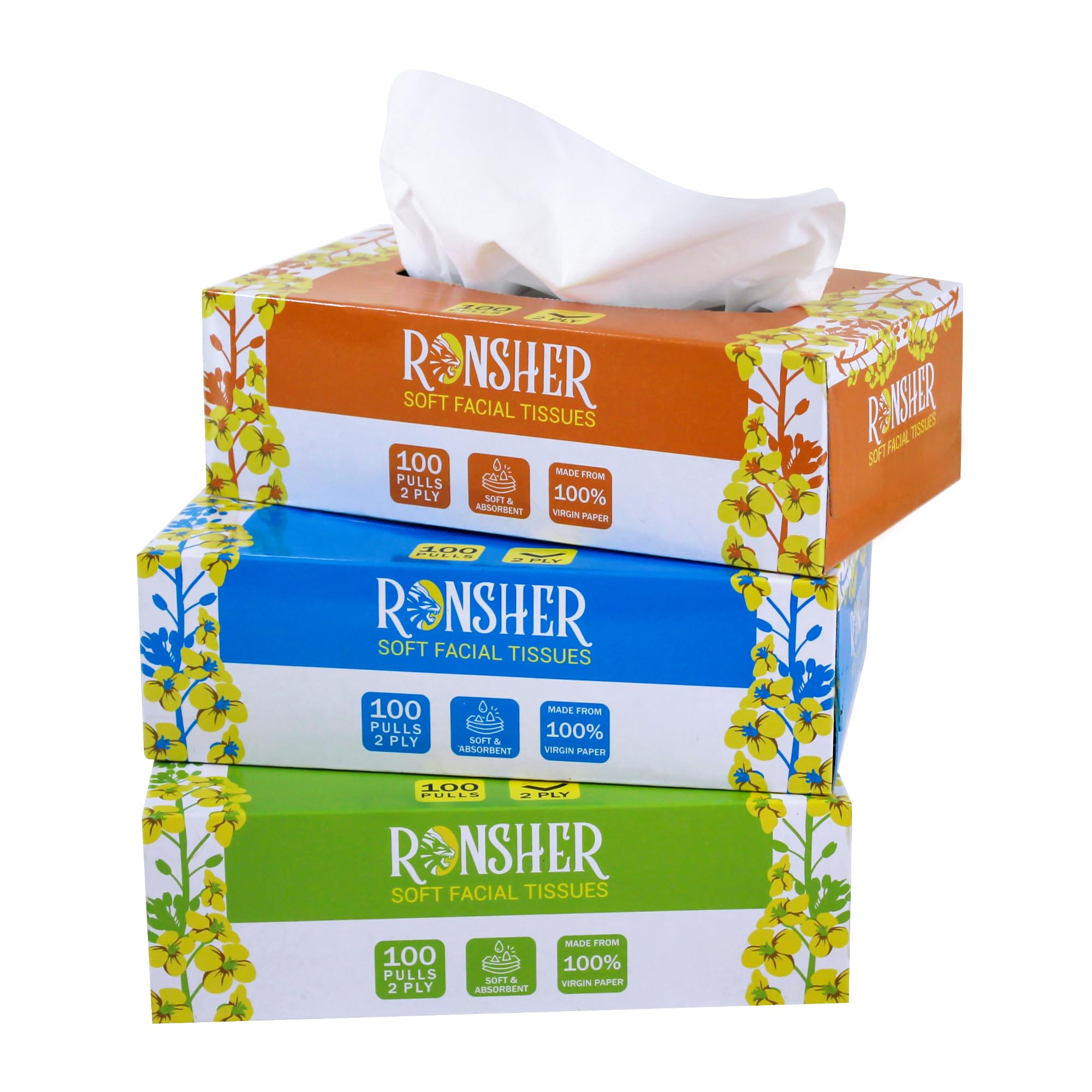 Ronsher | 2 Ply Facial Tissue Paper Box | 100 Pulls | Pack of 3 | OBA-Free | Virgin Paper | Food Safe | Skin-Friendly | Suitable For Bedroom, Bathroom, Office, Cars (B0D31P7H54) Amazon Price History, Amazon Price Tracker