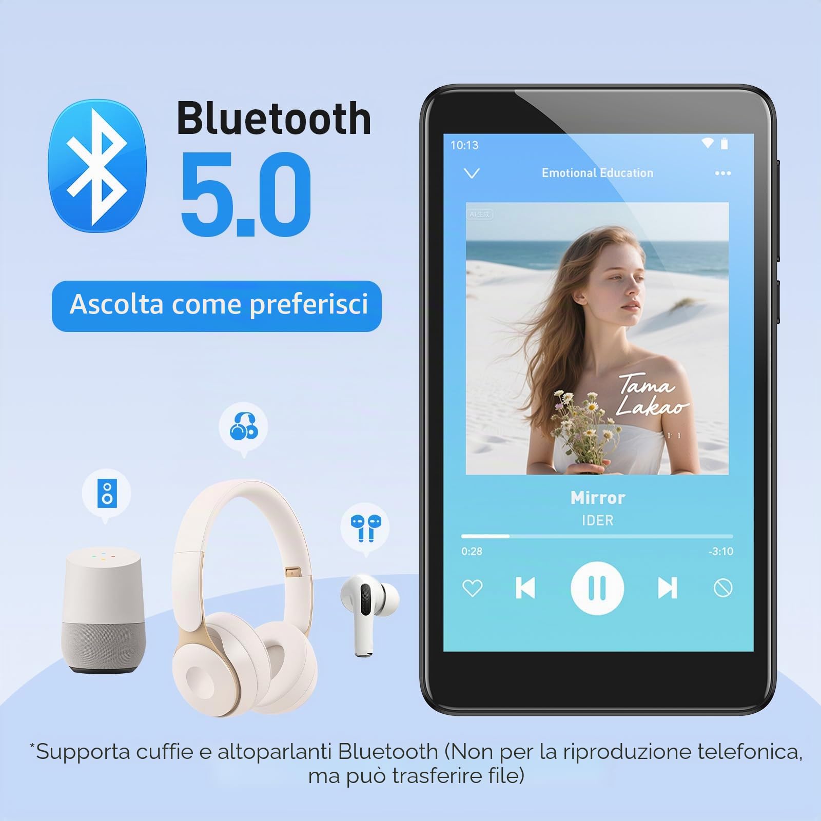 AGPTEK Lettore MP3 da 96 GB con Bluetooth e WiFi | 4'' Android 14 MP4 Lettore musicale con Spotify, Audible, App Store, fino a 1 TB, nero