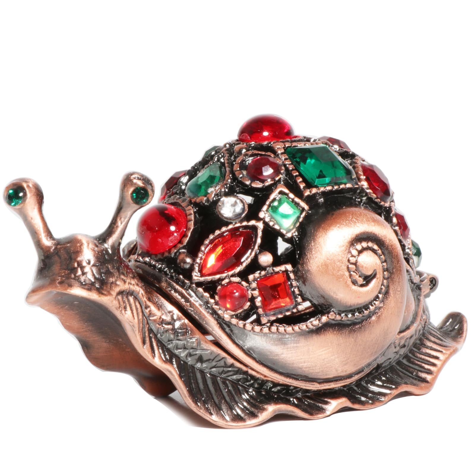 Waltz&F Bronze snail Figurine Collectible Hinged Trinket Box Bejeweled Hand-painted Ring Holder