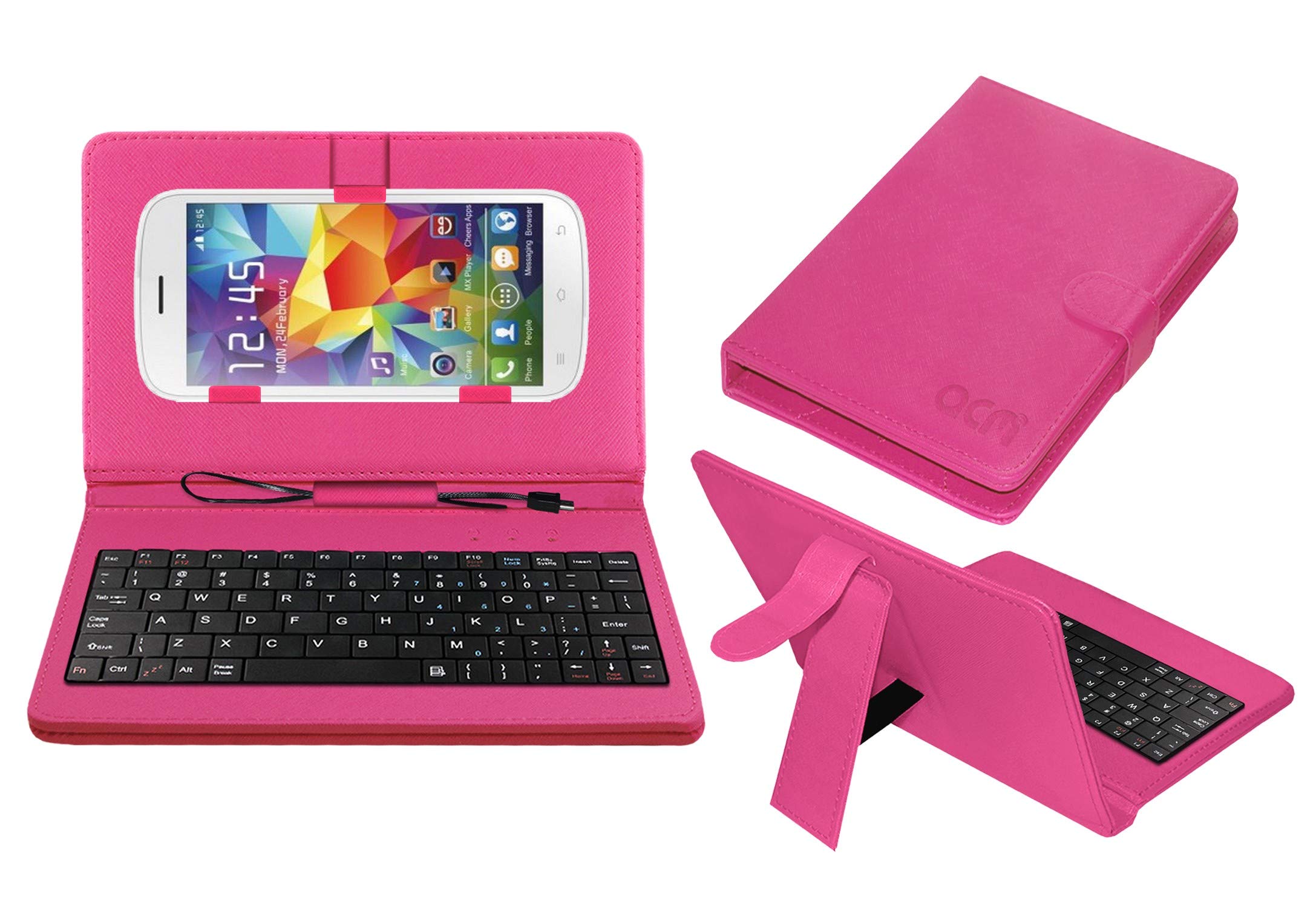 ACM Keyboard Case Compatible with Cheers Smart 5 Mobile Flip Cover Stand Plug & Play Device for Study & Gaming Pink