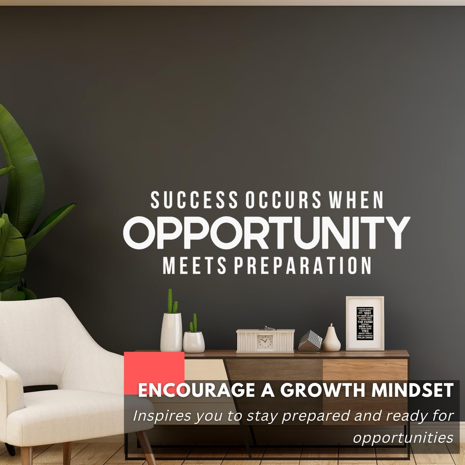 My Vinyl Story - Success Occurs When Opportunity Wall Decal - Motivational Sticker Quote, Inspirational Vinyl Word Art Decor for Home Office, Gym, Classroom, Removable (White, 60x18 inches)