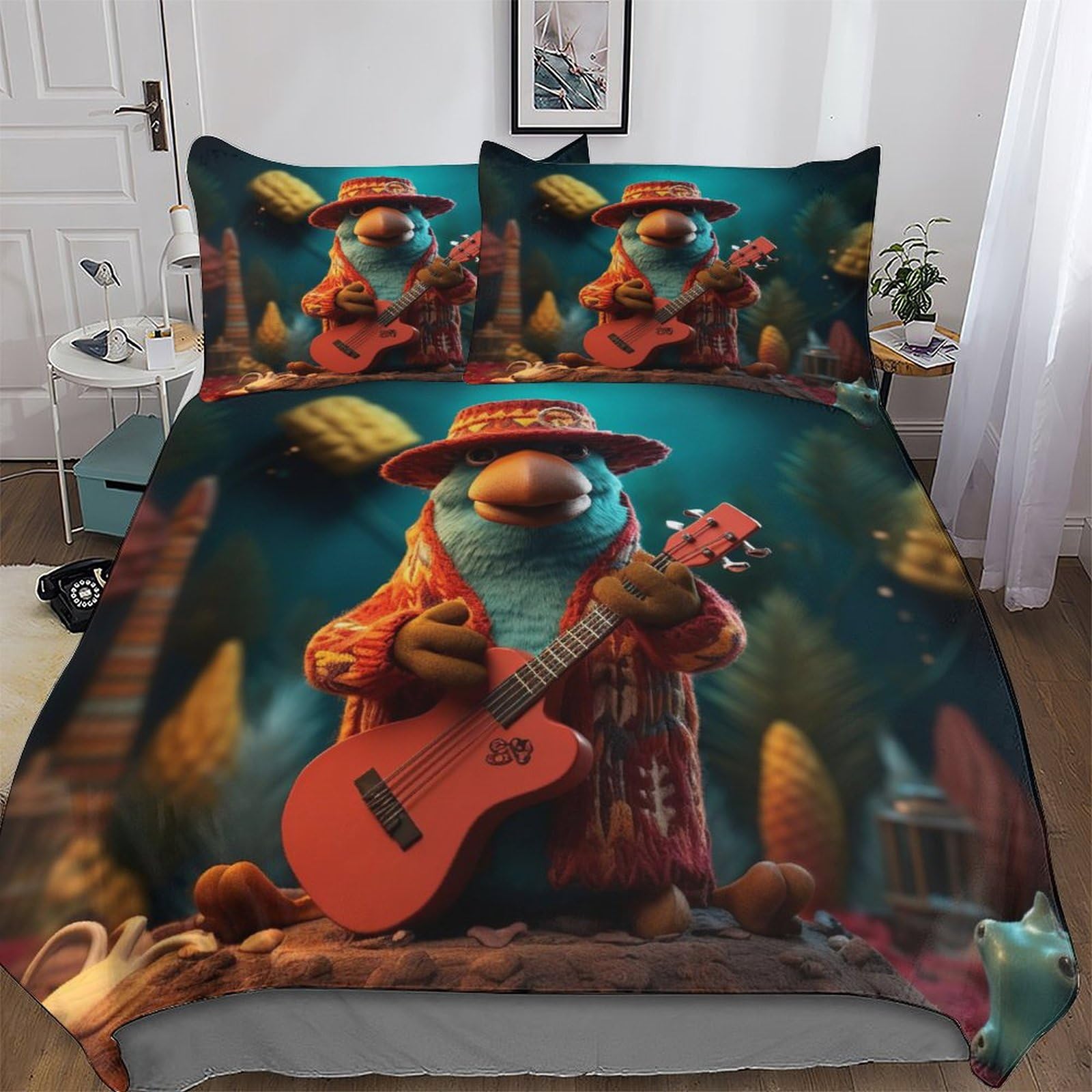 Housse de couette ornithorynque 220x240 parure lit microfibre pour chambre enfant et adulte