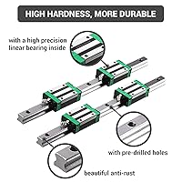 Vista 3 de Riel de guía lineal 2 piezas HGR20 23.622 in riel deslizante lineal 4 piezas HGH20CA carro con llave, tapa de plástico antipolvo, tornillo de cabeza