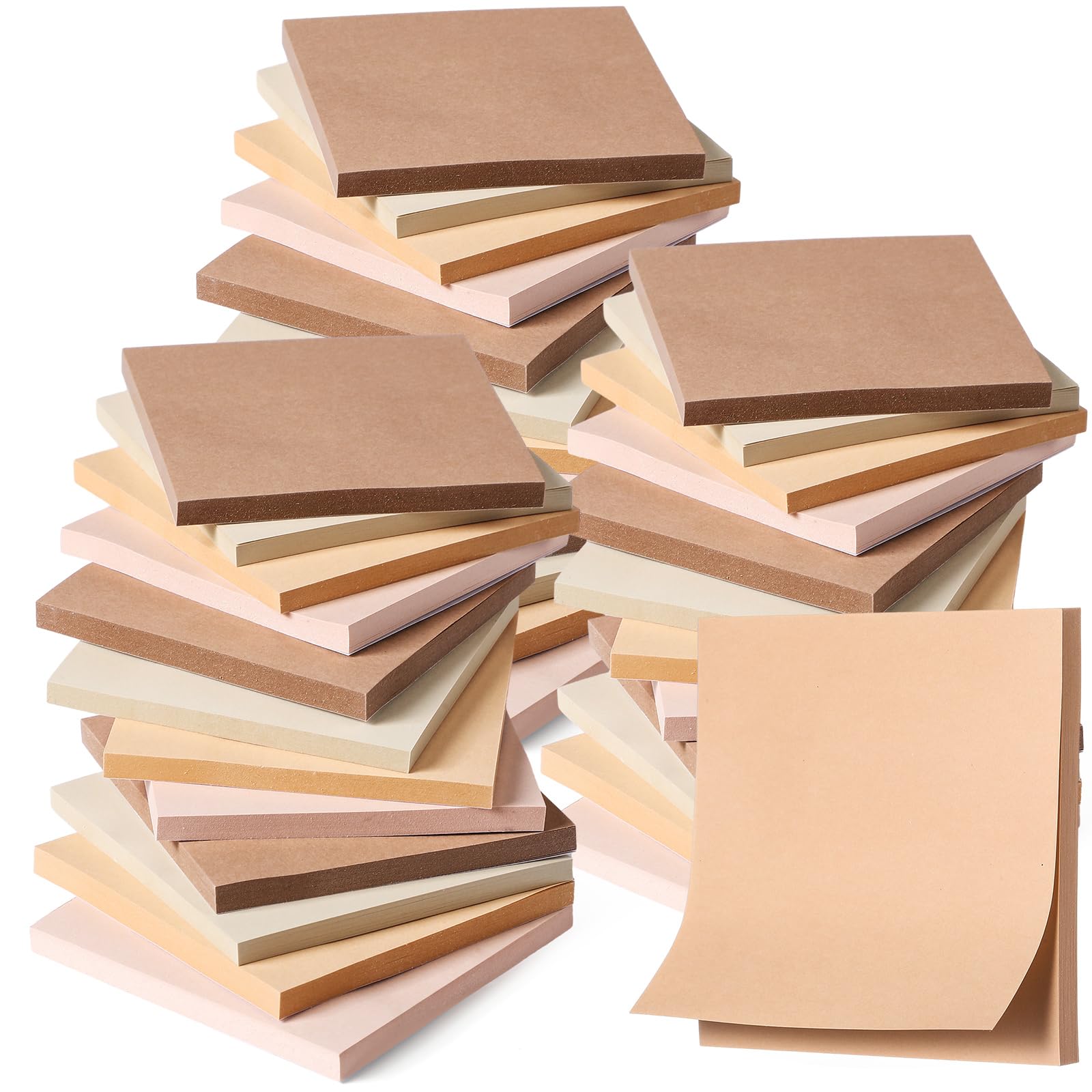 Thenshop 36 Blöcke Haftnotizen, 7,6 x 7,6 cm, selbstklebende Notizblöcke, Bürobedarf, 50 Blatt/Block, farbiges, ästhetisches Klebezubehör, Zuhause, Büro, Notizbuch (Boho-Braun)