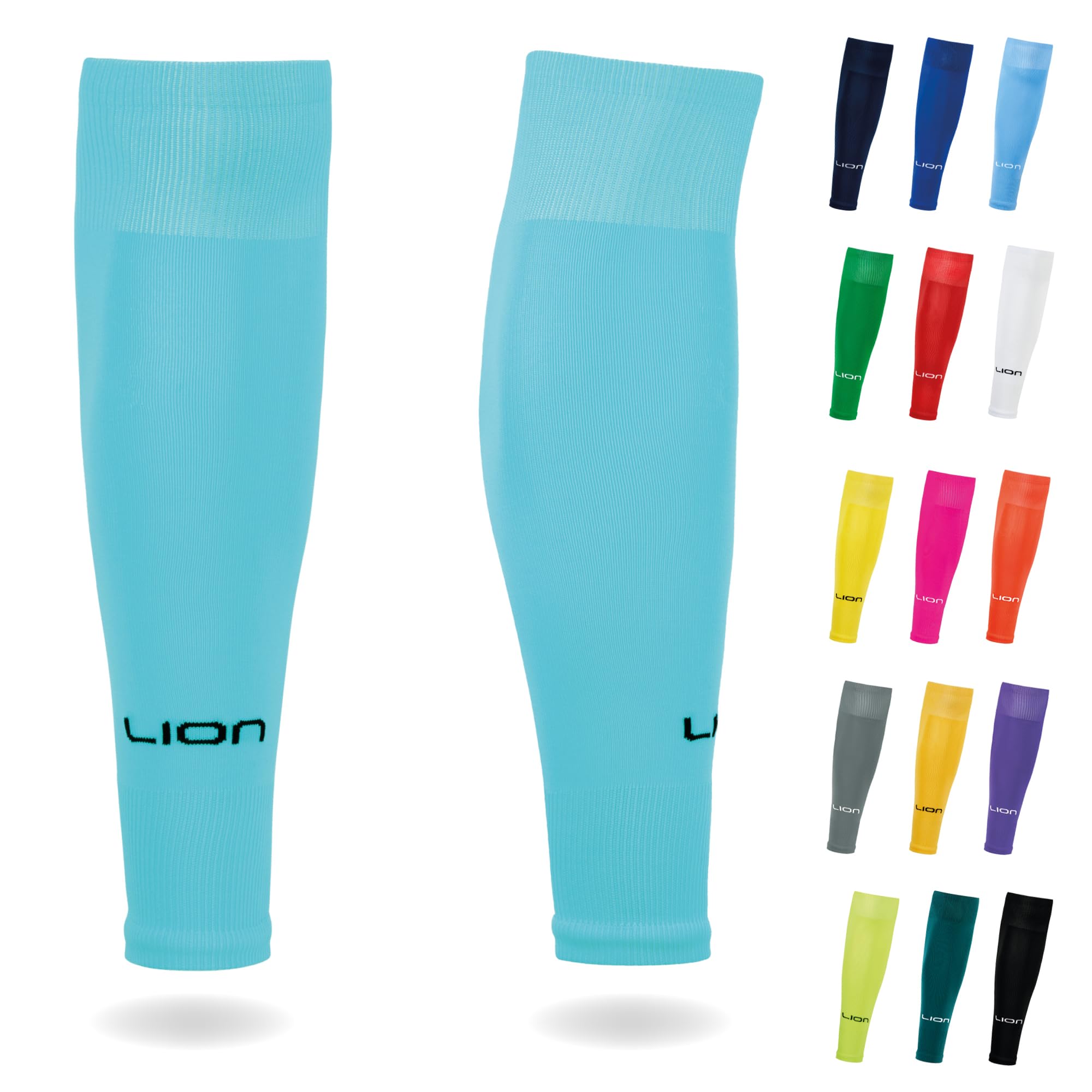 Lion Sportswear Aqua Kids/Youth Football Sock Sleeves To Accompany Grip Socks - Fits Over Calf/Shin Pads - Variety Of Colors To Match Your Team Kit (Aqua)