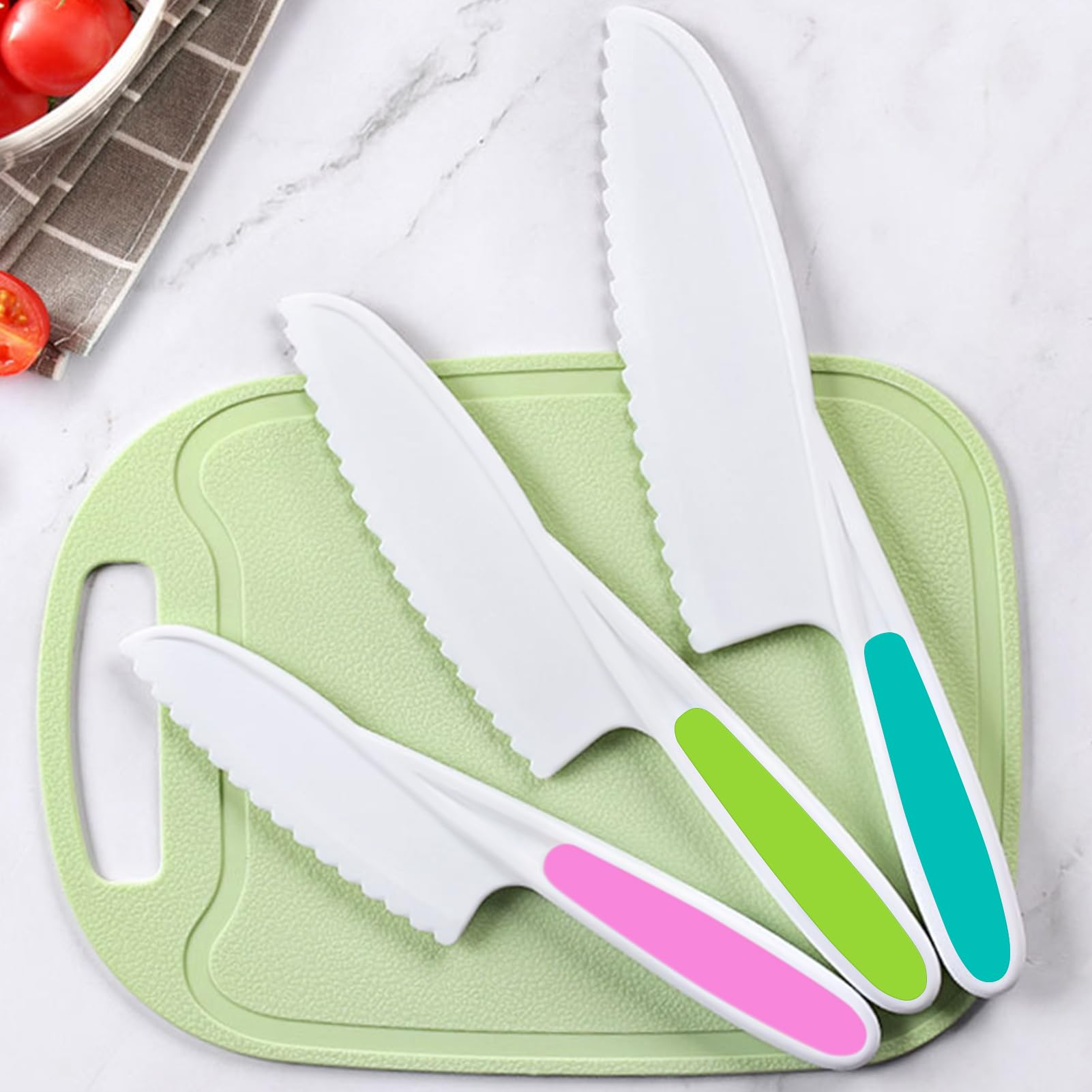 XIHIRCD Couteaux De Cuisine Pour Enfants - 6 Pièces En Plastique Sécuritaires (4 Couteaux + Éplucheur)