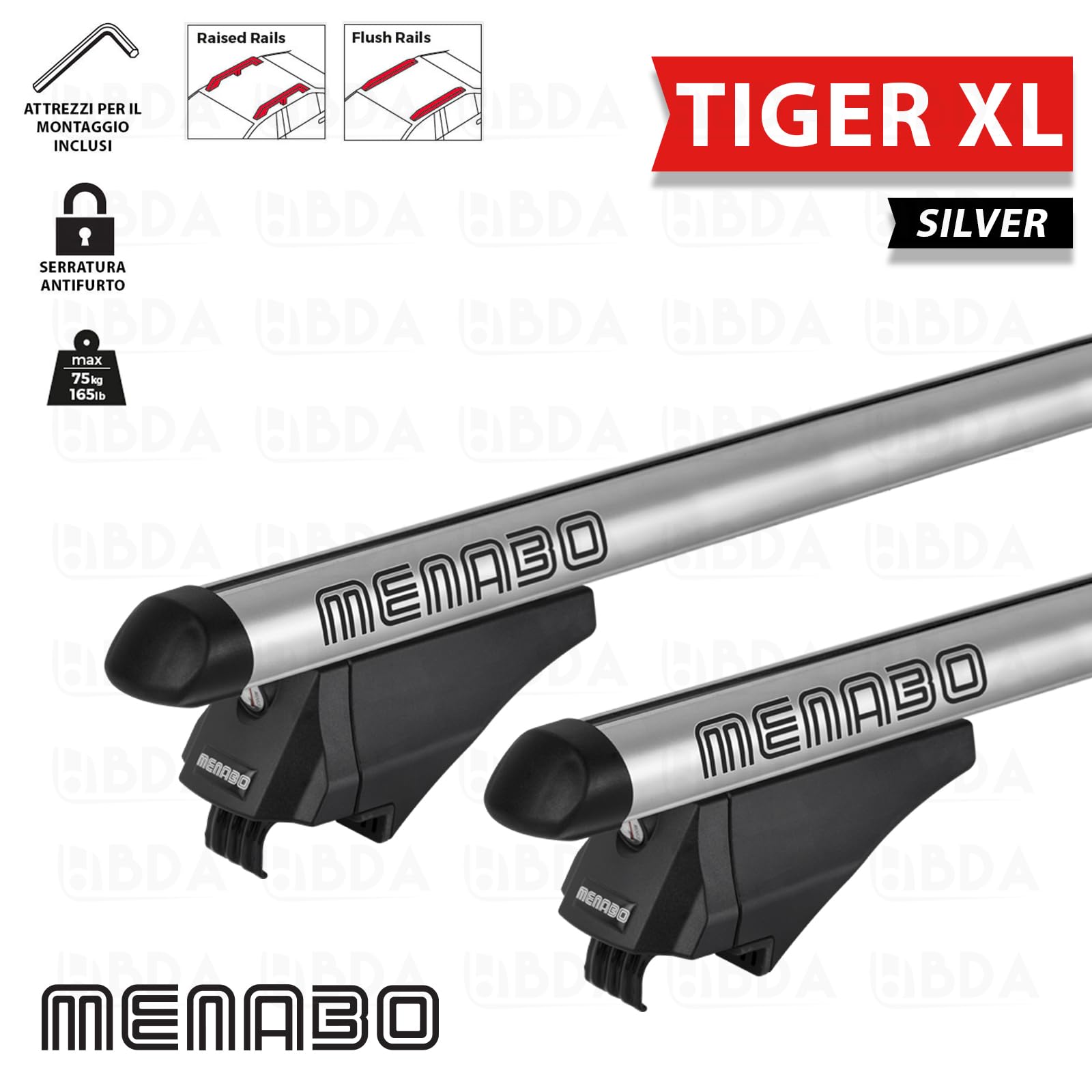 BARRE AUTO PORTATUTTO MENABÒ MENABÒ XL SILVER 135 SERRATURA CON ANTIFURTO