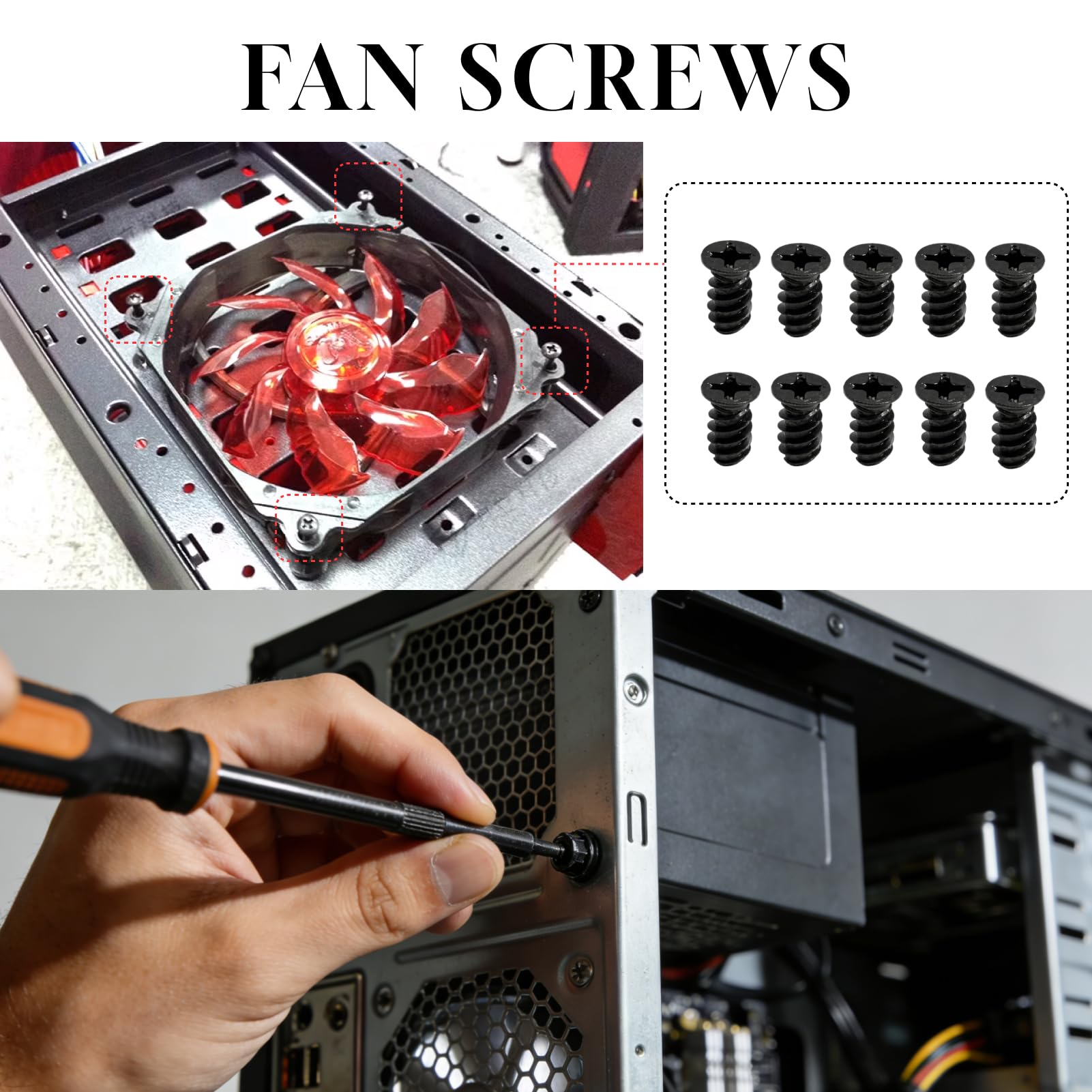 Lote de 80 Tornillos para Ventilador y Caja de PC–M5 x 10 mm y 6-32 x 30 mm en Acero al Carbono,Tornillos Autorroscantes para Radiador, Refrigeración Líquida y Montaje de Ventiladores de Ordenador - 4