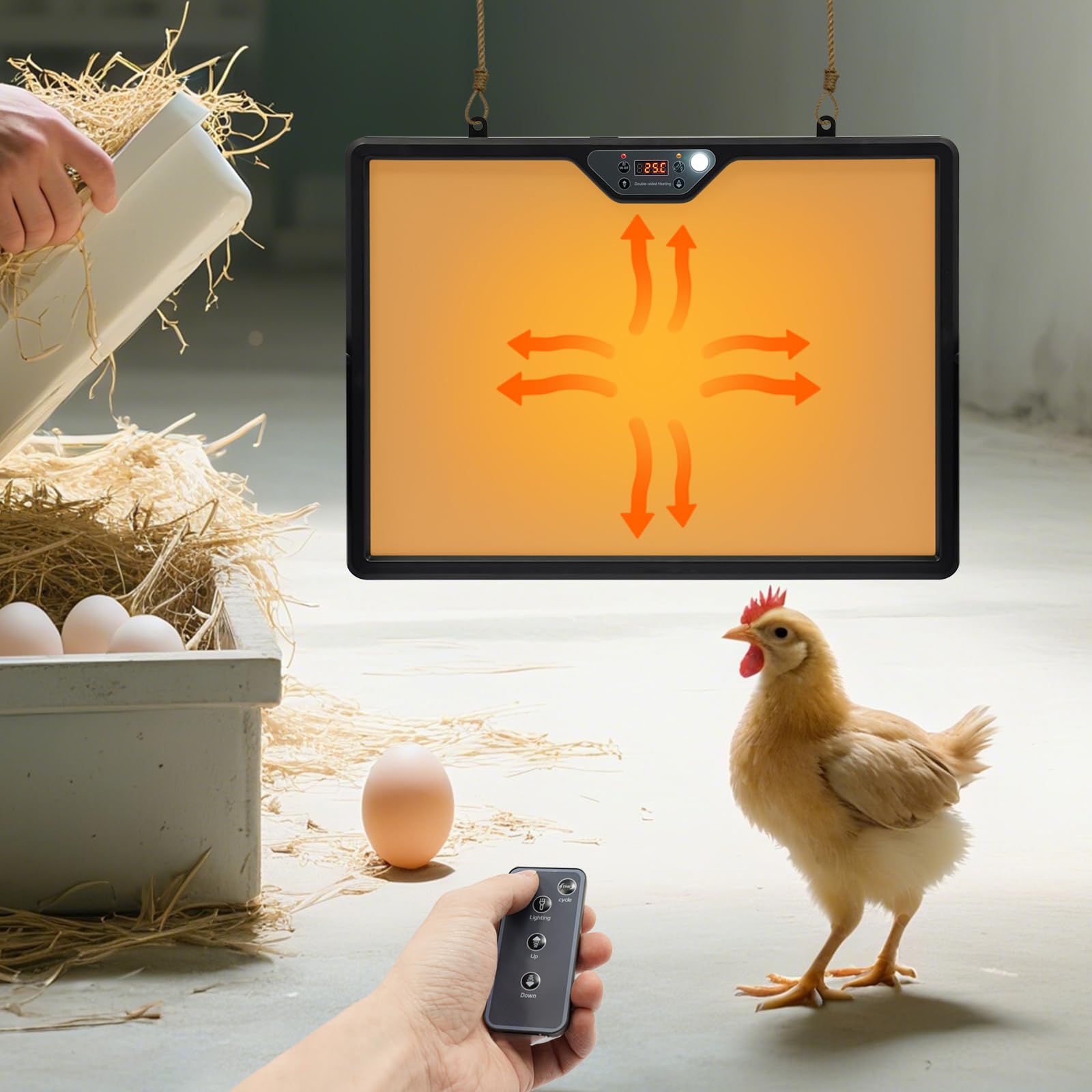 Płyta grzewcza dla piskląt z wyświetlaczem LED 180 W, płyta grzewcza do hodowli piskląt, regulowana w zakresie 30-75°C, płyta grzewcza z timerem i pilotem zdalnego sterowania, kabel odporny