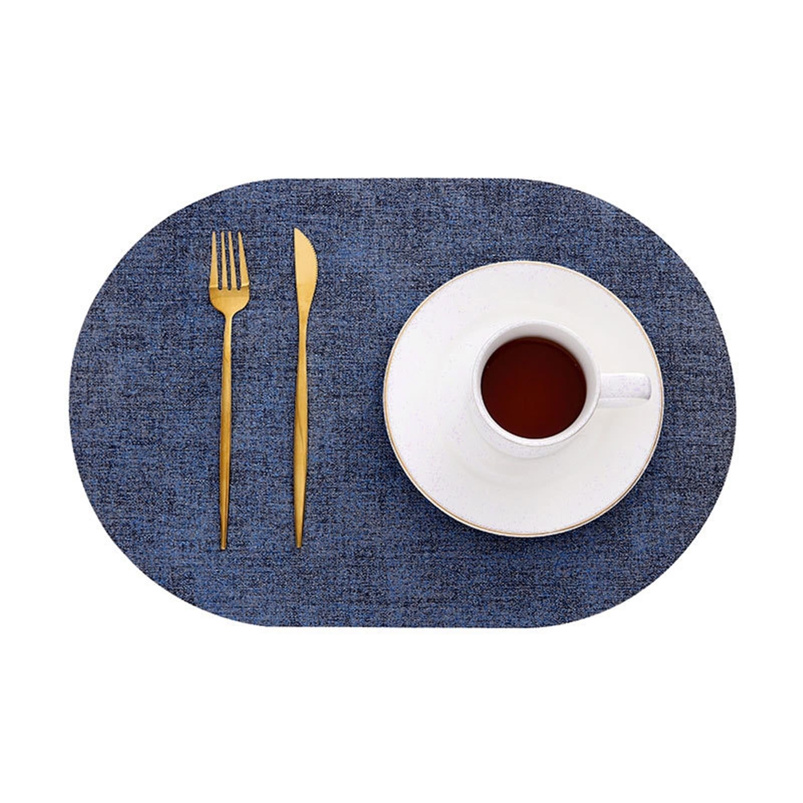 Juego de 6 manteles individuales de piel, rectangulares, monocolor, estructura tejida, manteles individuales para bodas, restaurantes, cocina, azul oscuro, 30 x 44 cm