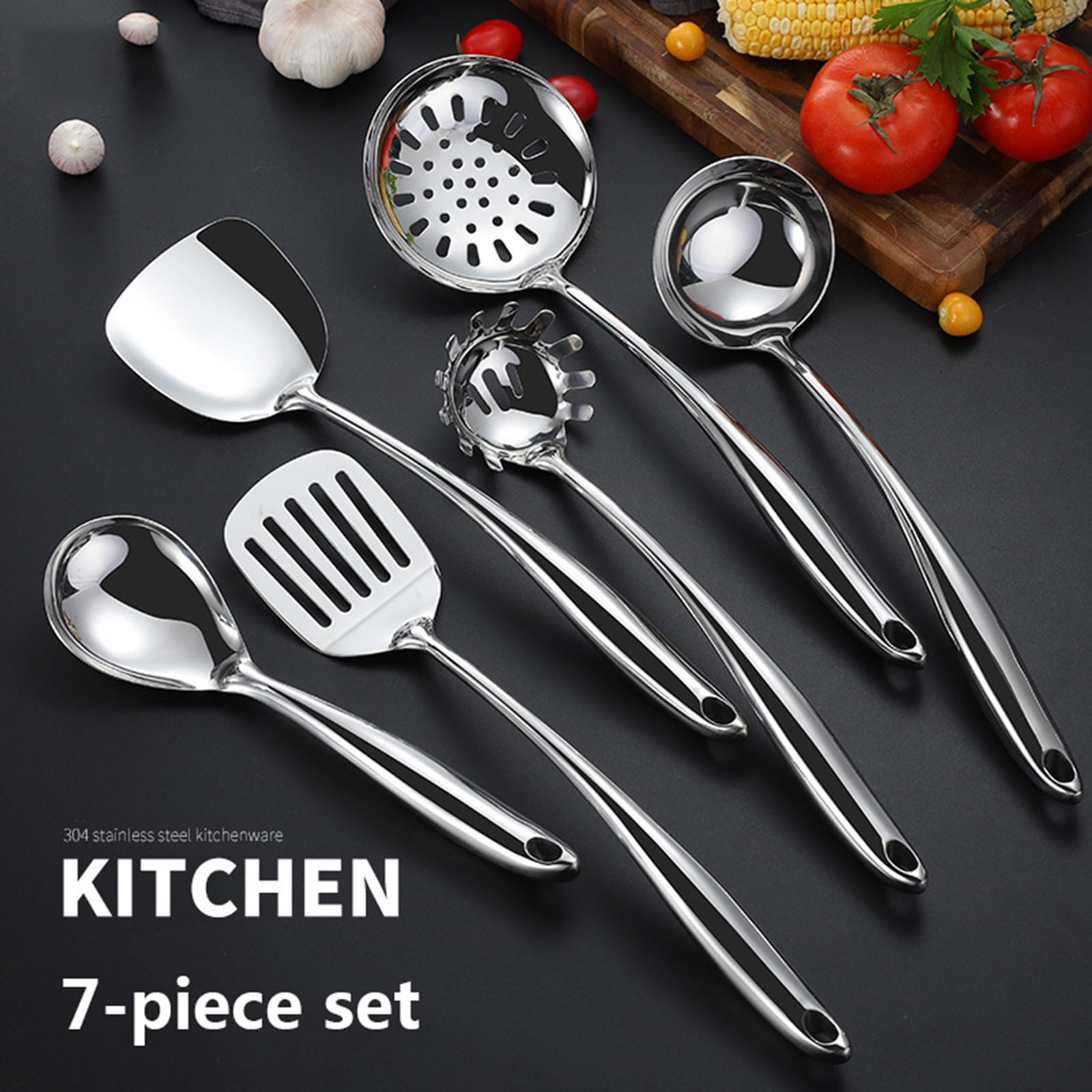 Generisch Küchen Kochutensilien Set Edelstahl, Hitzebeständig, Spülmaschinenfest, mit Halter, Verbrühungssicherer Wärmeisolierter Griff