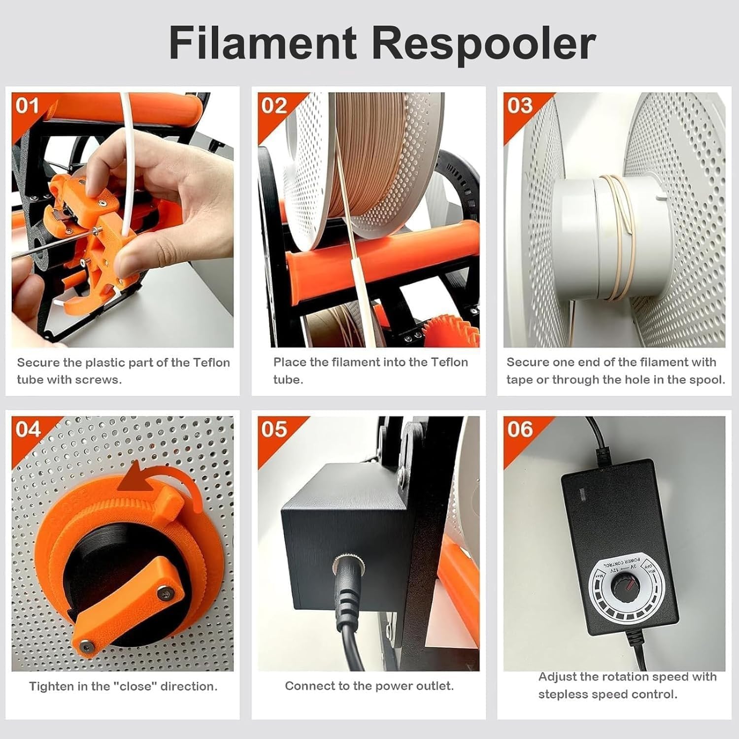 Elektryczny repooler filamentu 3D, nawijacz filamentu 3D z uchwytem, do szpul 20 cm, starannie owinięty do akcesoriów do drukowania 3D, nieplączące się rozwiązanie