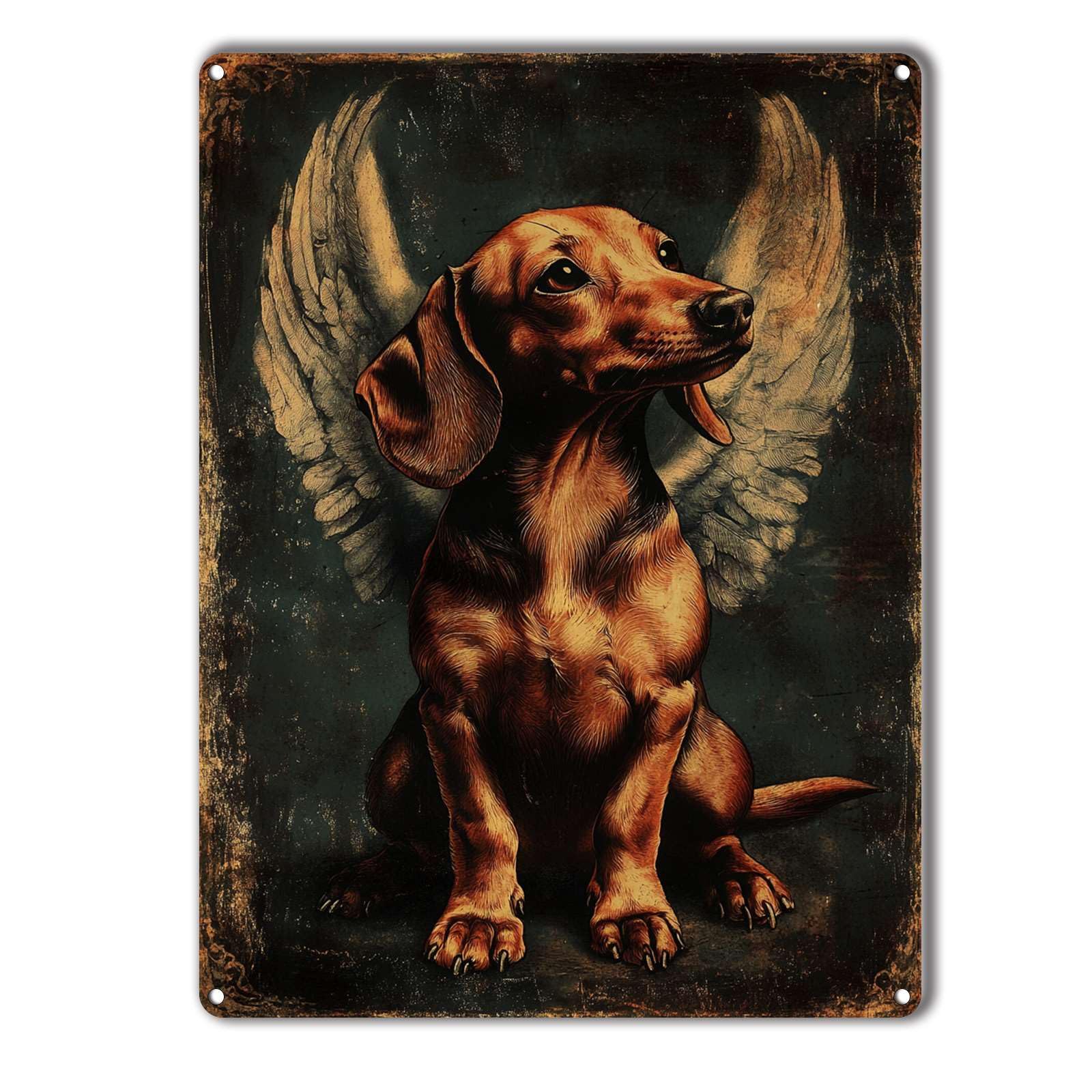 An Angelic Dachshund Tin Sign Vintage Metal Sign Wall Decor for Farmhouse Home Bar Backyard Cafe 12×8 Inch