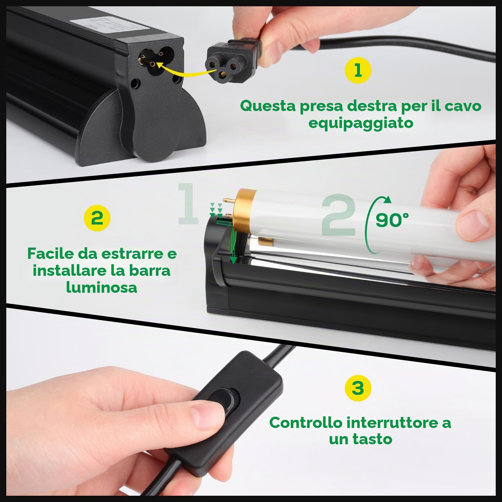 T5 UVB Rettile Lampada HO UVB Illuminazione Combo Kit di Illuminazione 10.0 UVB Luce per Rettili Terrari Cappuccio con 8W Rettile Barra di Luce UVA UVB Deserto Lampada per Barbuto Drago Tartaruga Tank