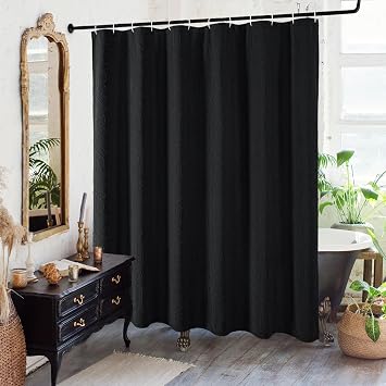 Gibelle Long Shower Curtain 72 x 78, Tall 3D Embossed Textured Black Fabric Shower Curtain, Modern Farmhouse Elegant Cloth Bathroom Curtains Shower Set with Hooks
