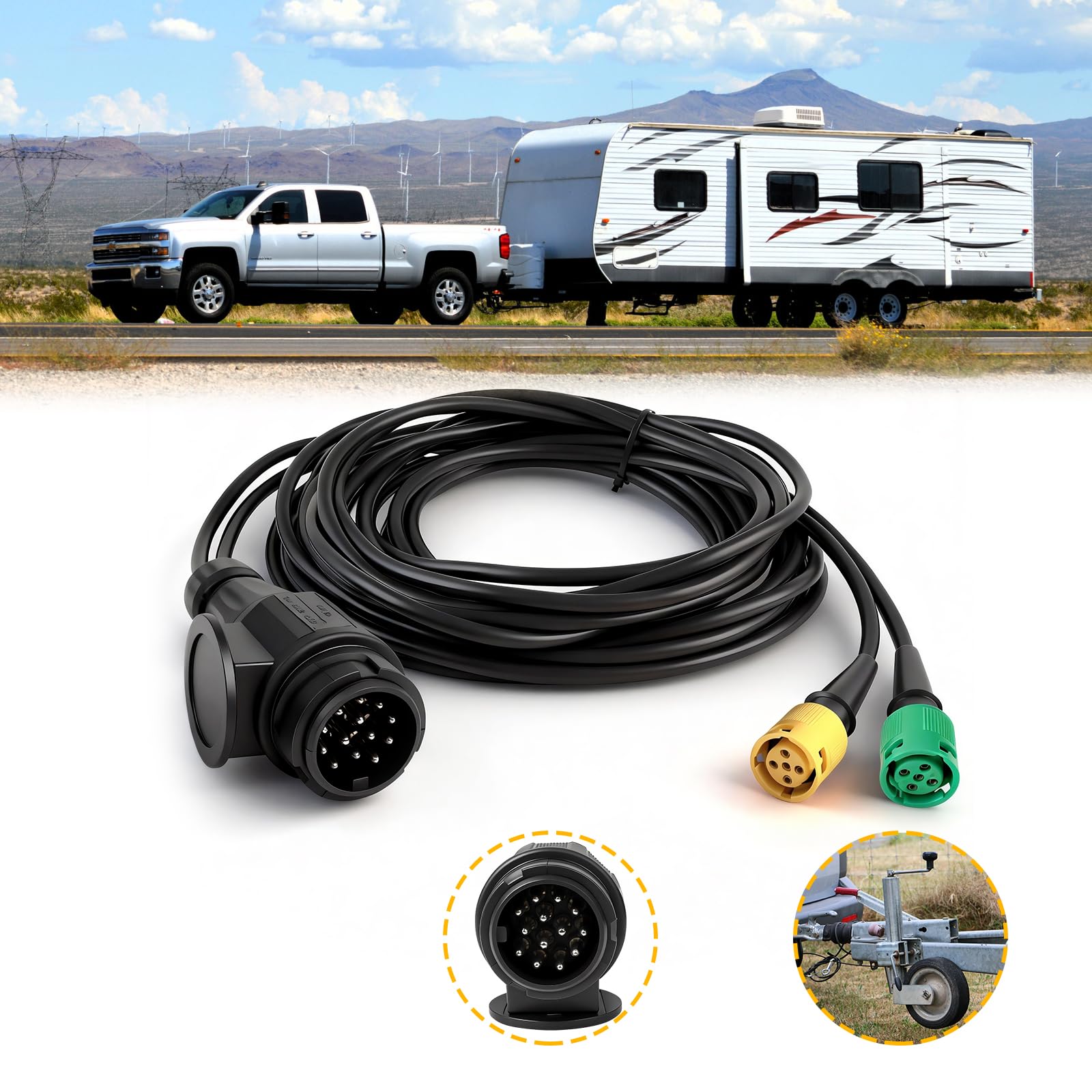 AOHEWEI Cavo Rimorchio 5.5 m Spina 13 Pin e 2X Connettore 5 Pin Cablaggio con Connettore a Baionetta per Illuminazione Rimorchio Luci Posteriori