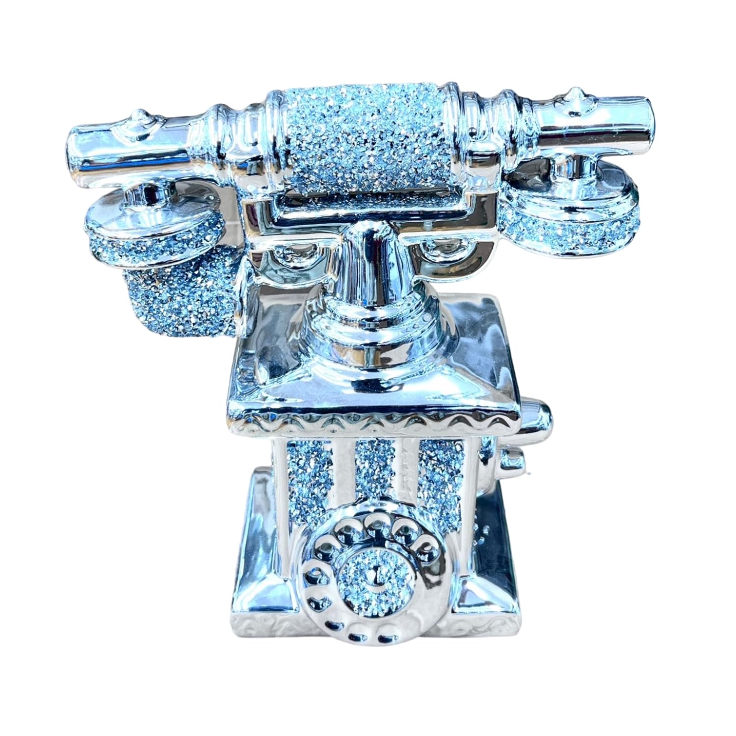 Biznest Old Retro Style Romany Crushed Diamond Square Telephone Crystal Silver Shelf Ornament Bling Home Decor