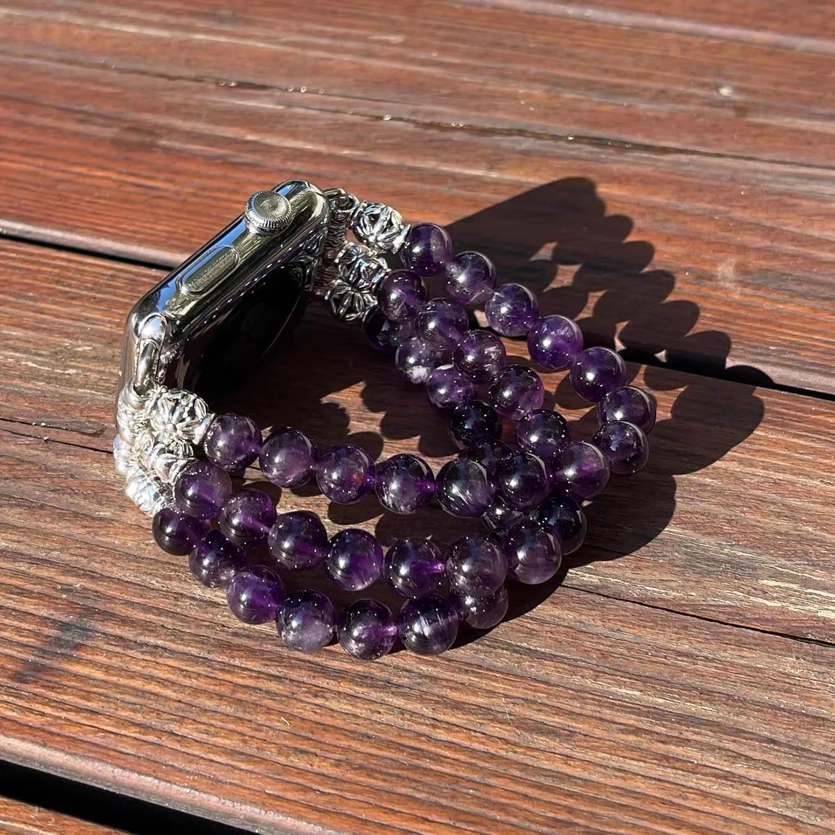 Amethyst Bracelet Compatible for Apple Watch Band 40mm/38mm/41mm Series 9 8 7 SE Series 6/5/4 Women Fashion Natural Gemstone Handmade Stretchy Watch Strap (38mm/40mm/41mm) - Image 3