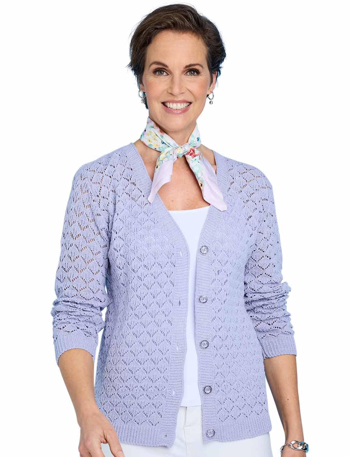 Chums Lavender Pointelle Knit Cardigan - Women's Size 18-20 - Cotton/Acrylic Blend
